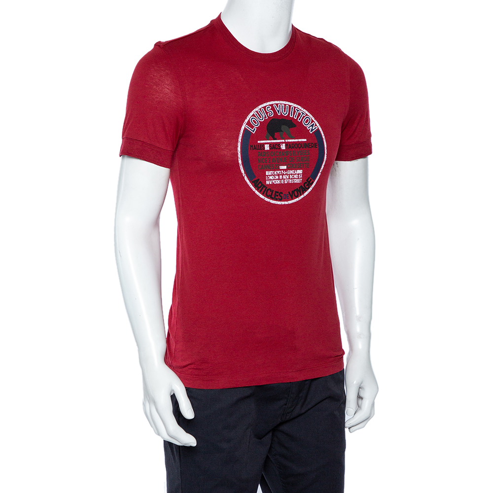 

Louis Vuitton Red Graphic Print Cotton Knit Crewneck T-Shirt