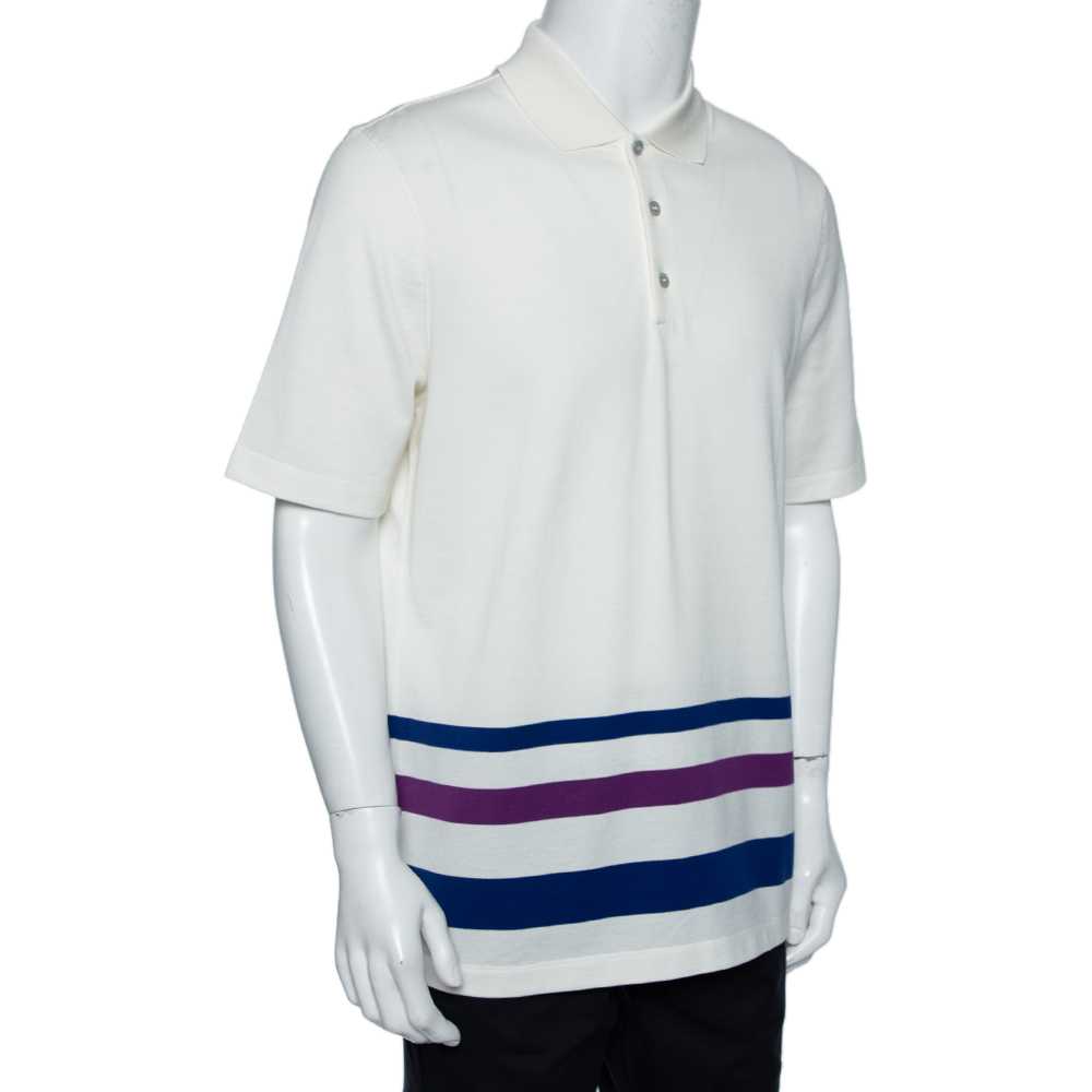 

Louis Vuitton Off-White Cotton Striped Detail Polo T-Shirt