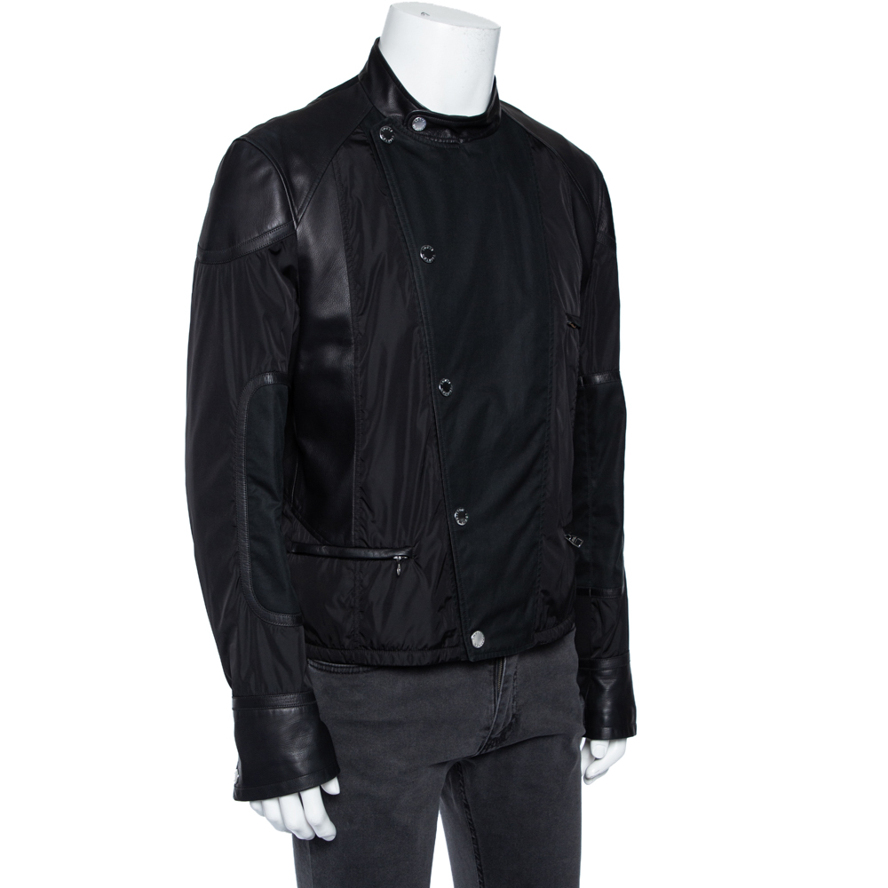 

Louis Vuitton Black Leather & Cotton Paneled Zip Front Jacket