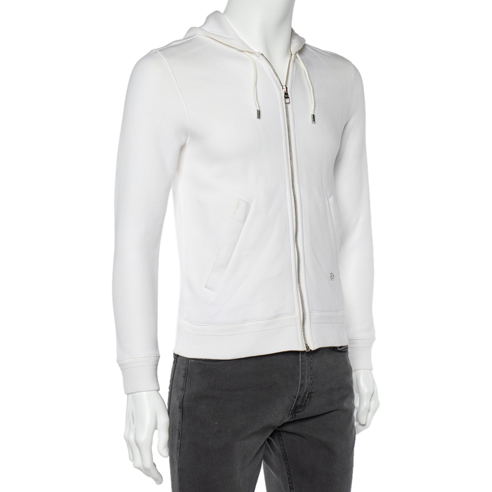

Louis Vuitton White Cotton Knit Zip up Hood Jacket