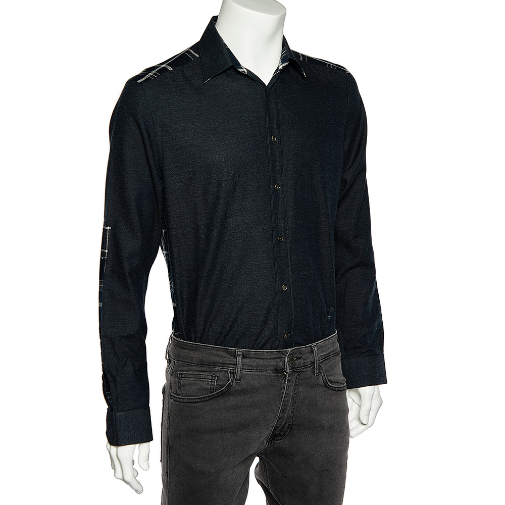 

Louis Vuitton Black Cotton & Checkered Paneled Button Front Shirt