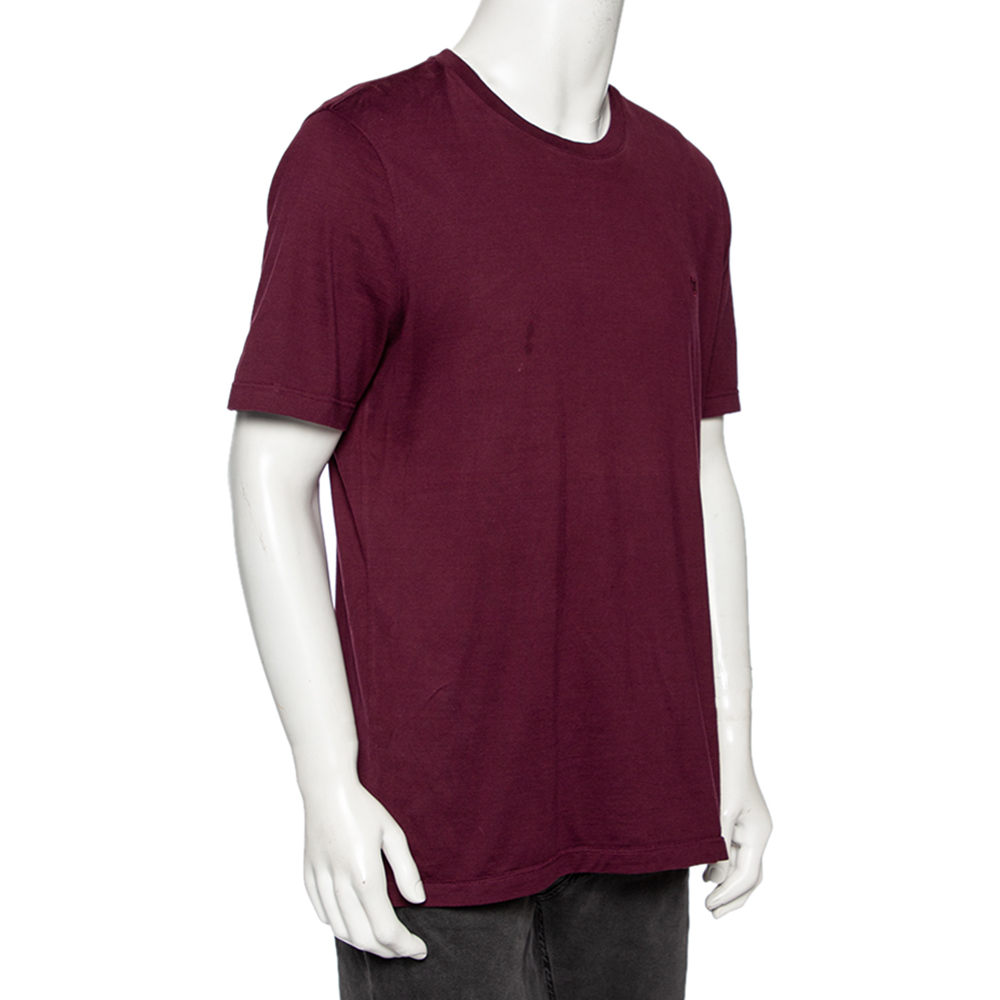 

Louis Vuitton Burgundy Cotton Logo Embroidered Short Sleeve T-Shirt