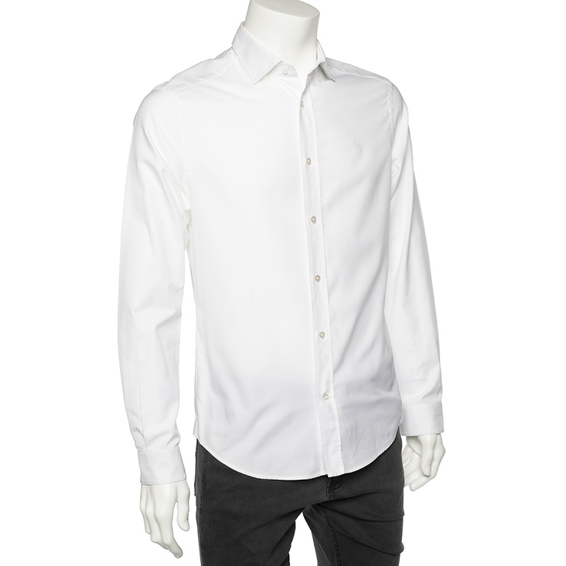 

Louis Vuitton White Cotton Logo Embroidered Button Front Shirt