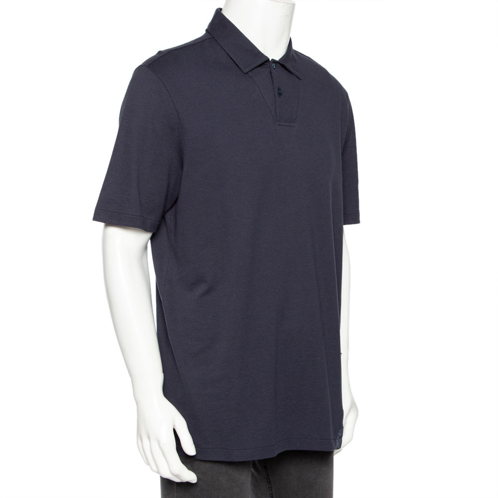 

Louis Vuitton Navy Blue Cotton Pique & Synthetic Pocket Detailed Polo T-Shirt