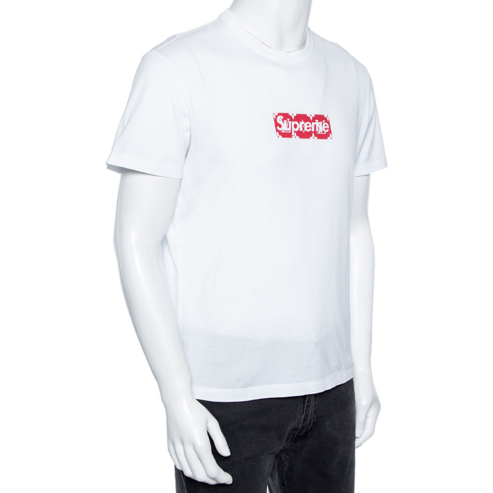 

Louis Vuitton X Supreme White Logo Printed Cotton Short Sleeve T-Shirt