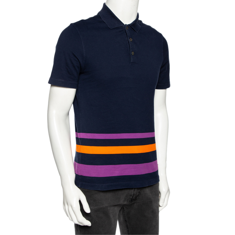 

Louis Vuitton Navy Blue Cotton Striped Detail Polo T-Shirt