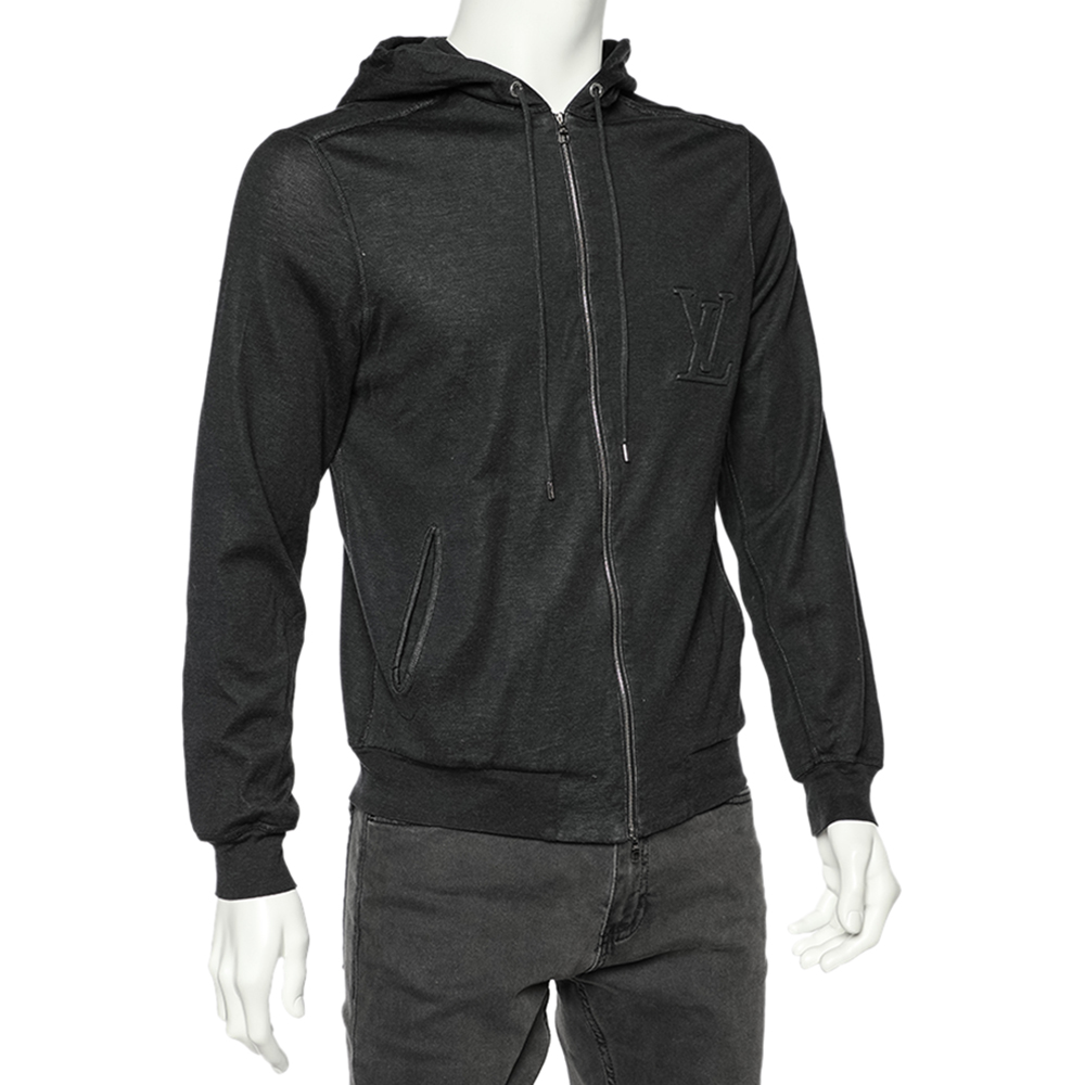 

Louis Vuitton Dark Grey Cotton Zip Front Hooded Jacket