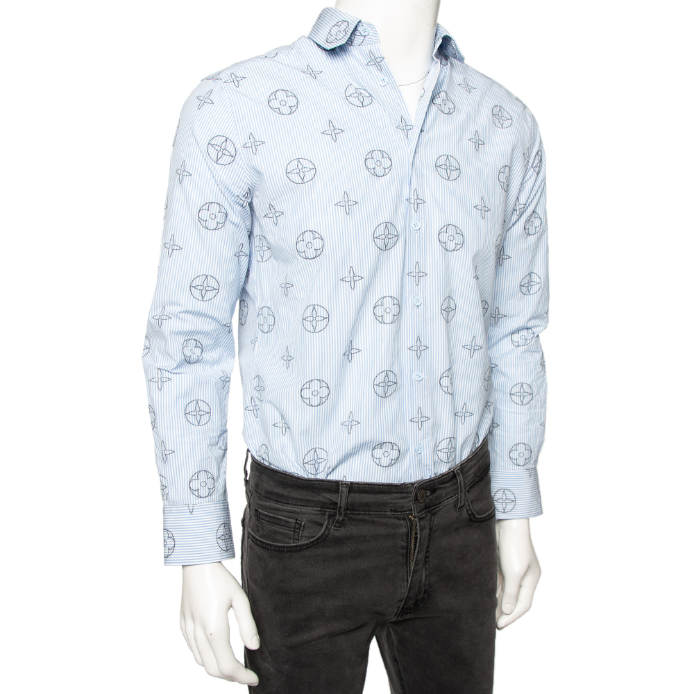 

Louis Vuitton Blue Striped Logo Monogram Cotton Button Front Shirt