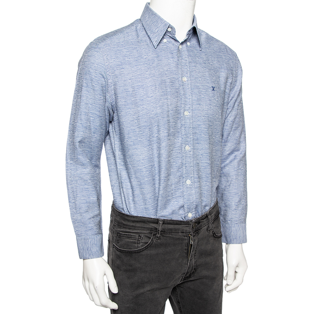 

Louis Vuitton Blue Printed Cotton Button Front Shirt
