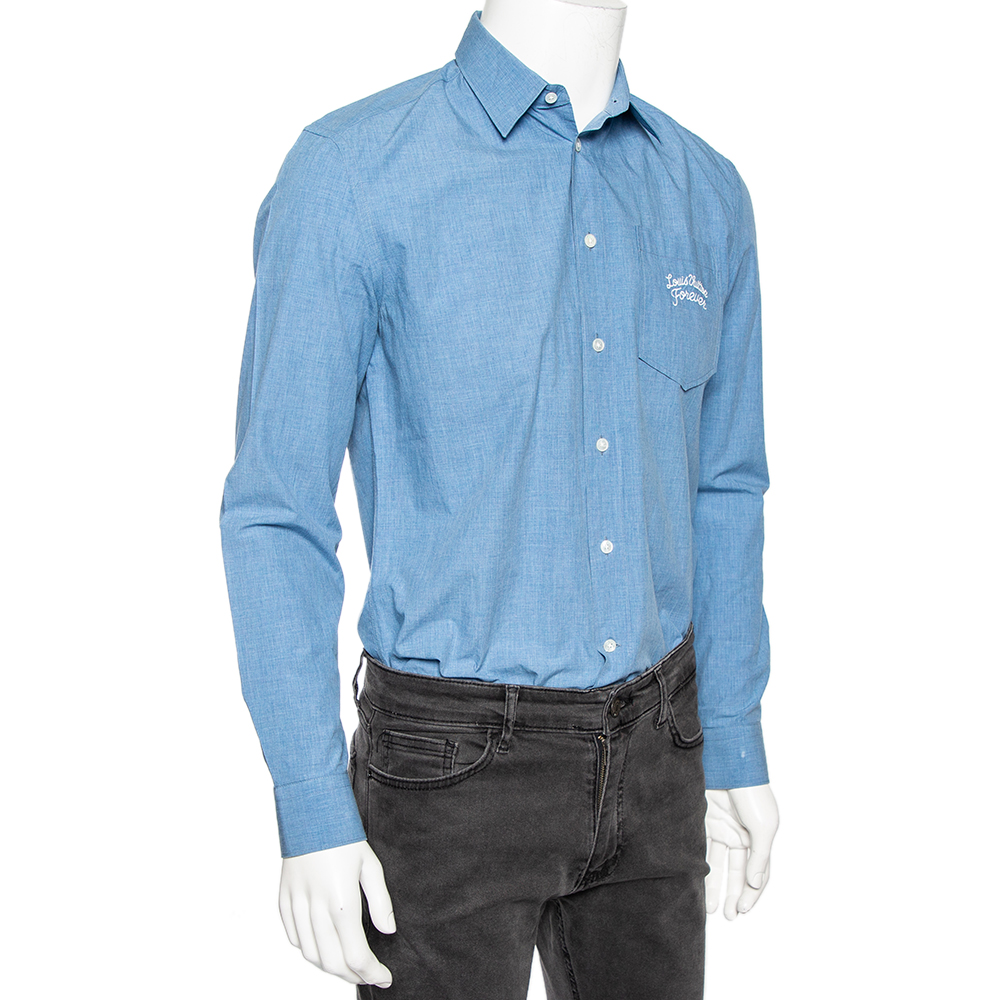 

Louis Vuitton Blue Logo Embroidered Pocket Detail Regular Fit Shirt
