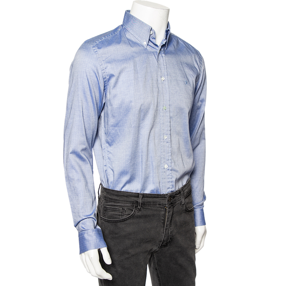

Louis Vuitton Light Blue Dot Jacquard Pattern Cotton Shirt