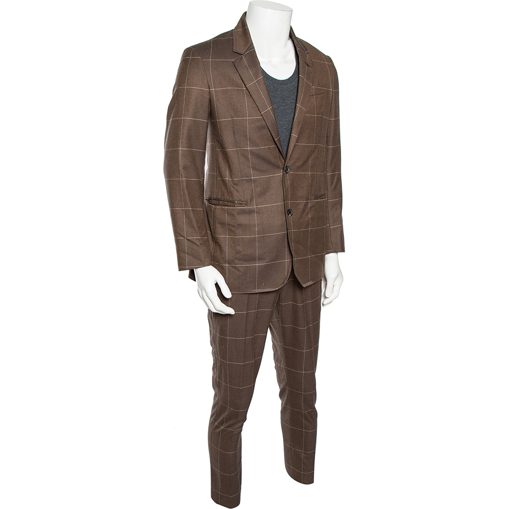 

Louis Vuitton Brown Checkered Wool Tailor Made Suit