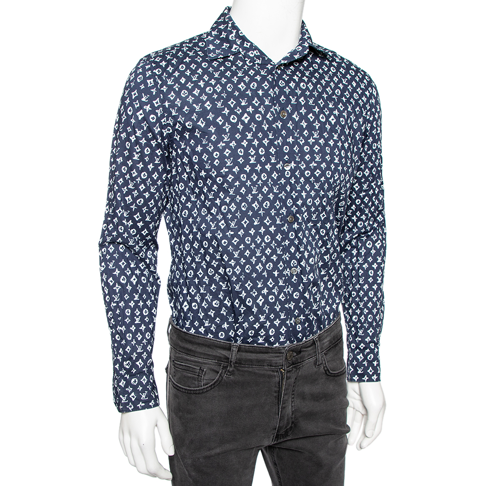 

Louis Vuitton Indigo Blue Logo Printed Cotton Button Front Shirt