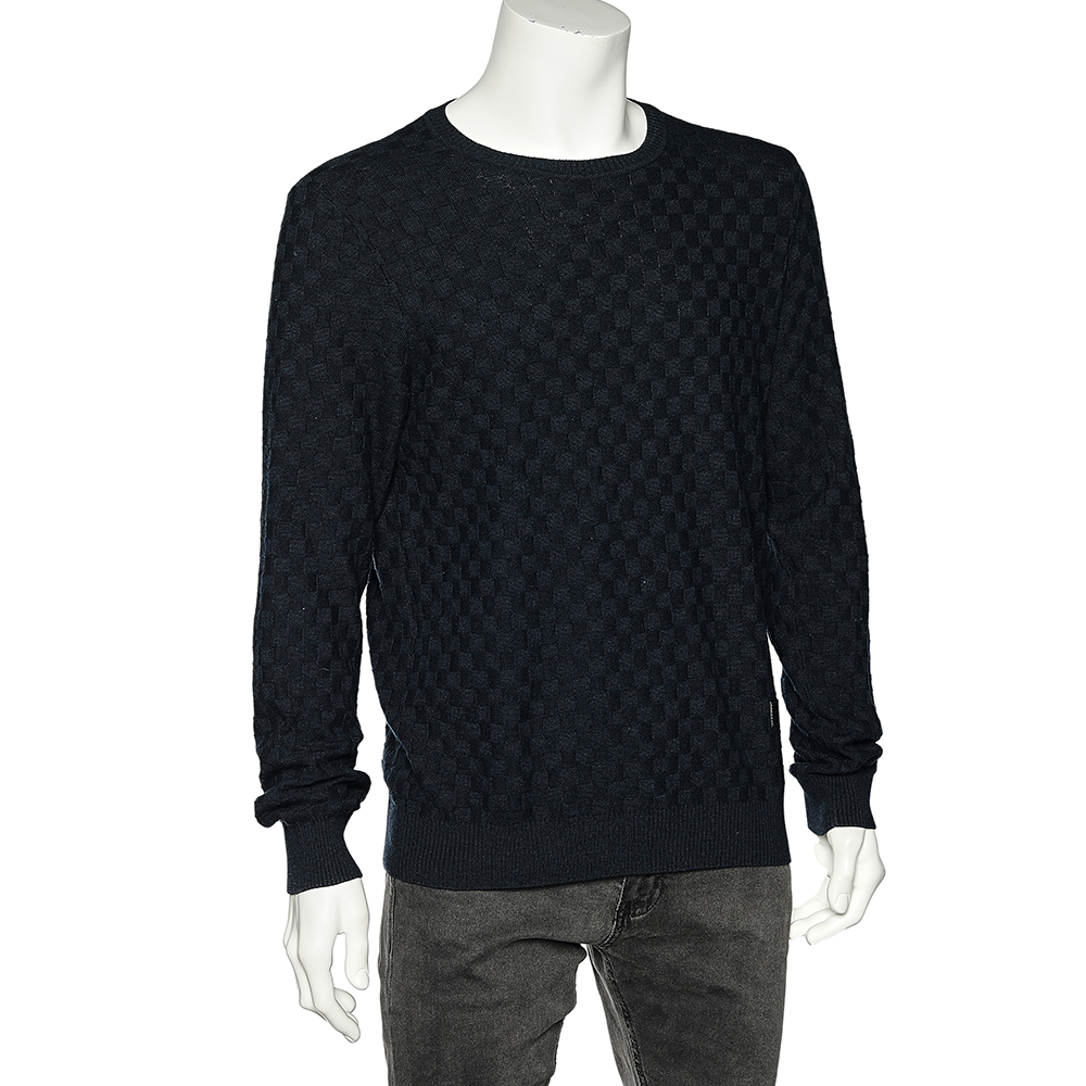 

Louis Vuitton Navy Blue Damier Knit Crewneck Sweater