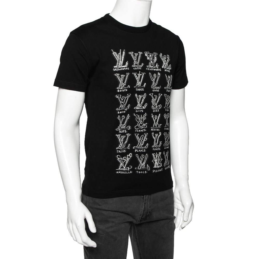 

Louis Vuitton Black Cotton LV Stitched Crew Neck T-shirt