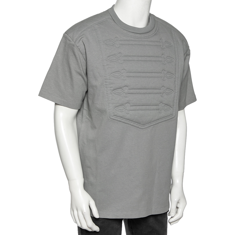 

Louis Vuitton Grey Cotton Padded Embroidered Plastron Crew Neck T-Shirt