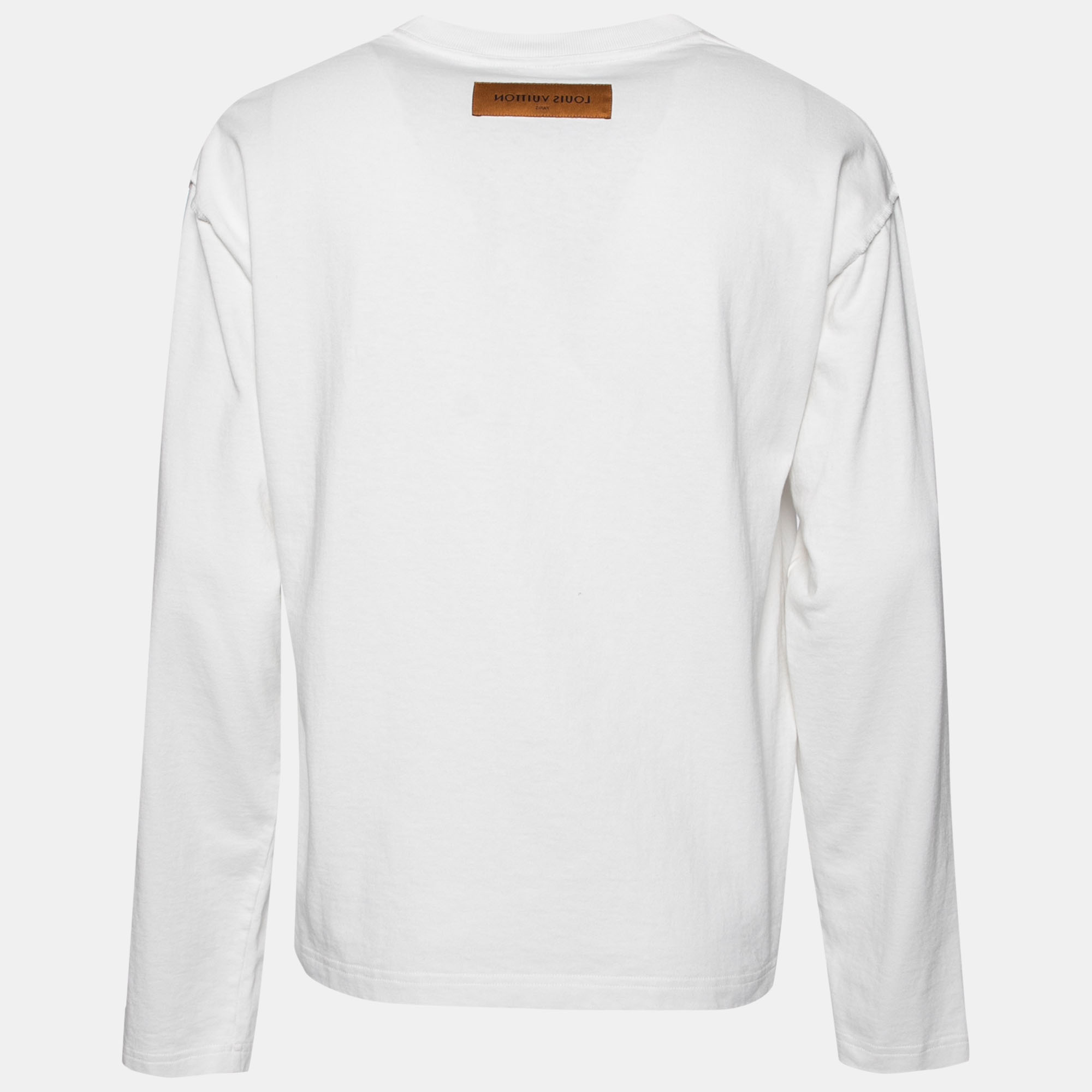 

Louis Vuitton White Cotton Logo Embroidered Long Sleeve T-Shirt