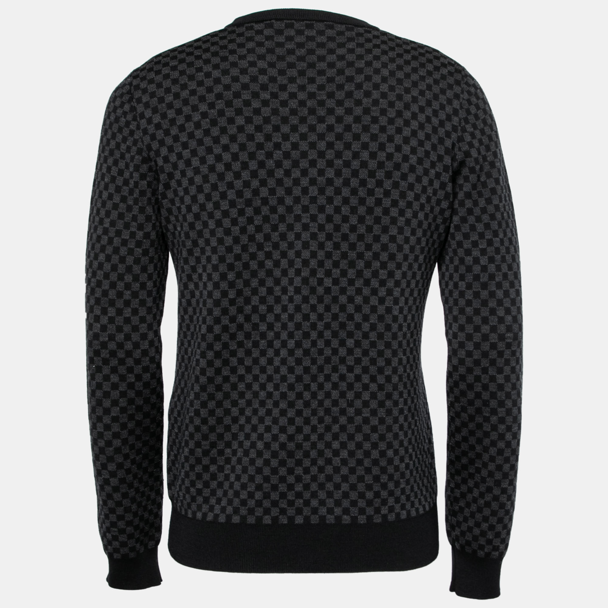 

Louis Vuitton Black Damier Graphite Patterned Knit Wool V-Neck Sweater