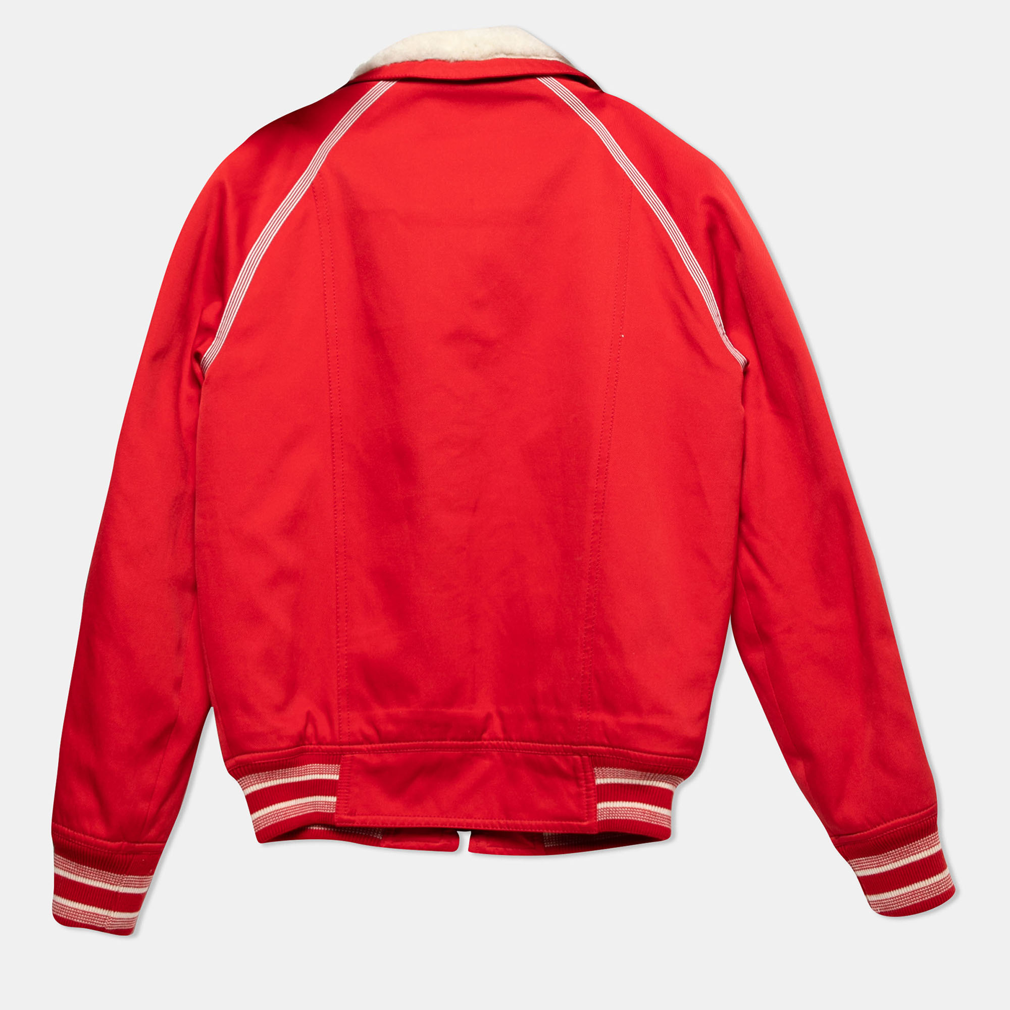 

Louis Vuitton Red Cotton & Shearling Lined Zip Front Bomber Jacket