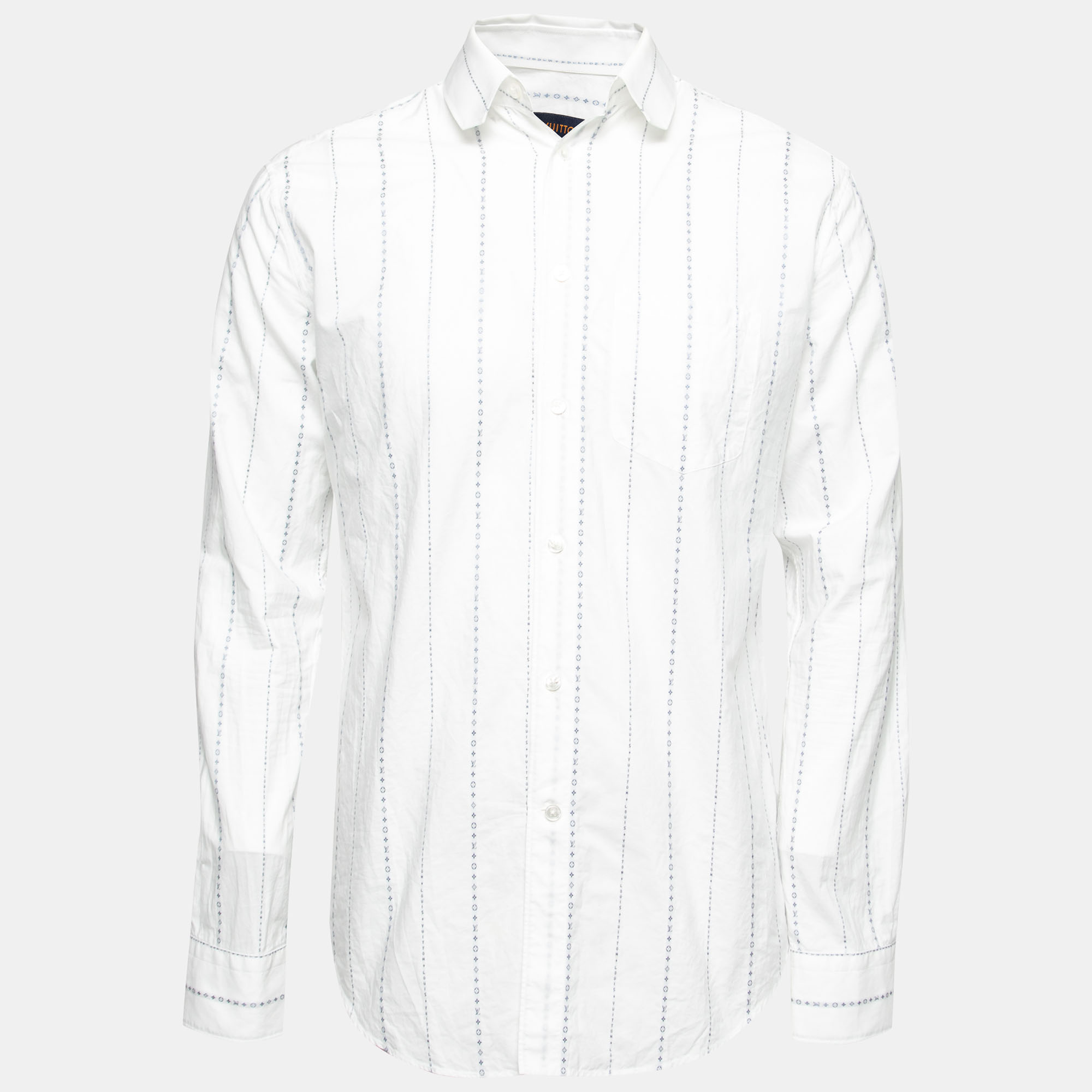 Louis Vuitton White Cotton Logo Embroidered Button Front Shirt M Louis  Vuitton