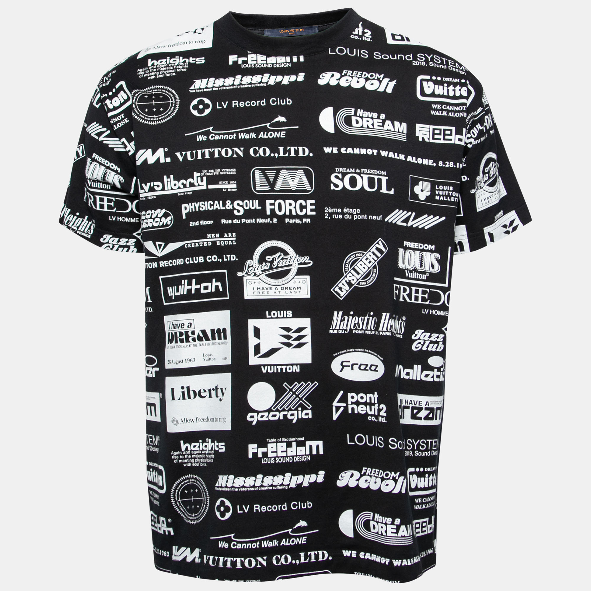 Louis Vuitton Men's Black Cotton Allover Logos Printed T-Shirt