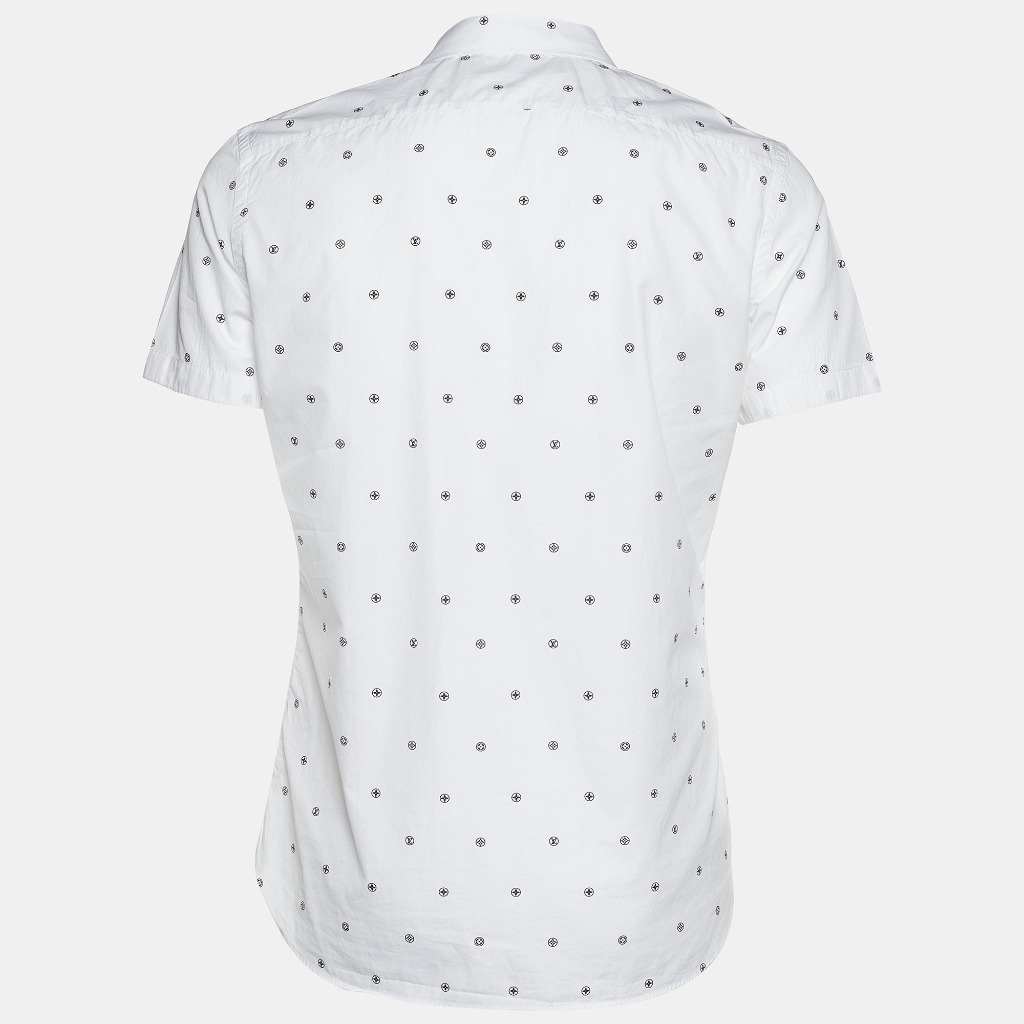 

Louis Vuitton White Monogram Print Cotton Short Sleeve Shirt