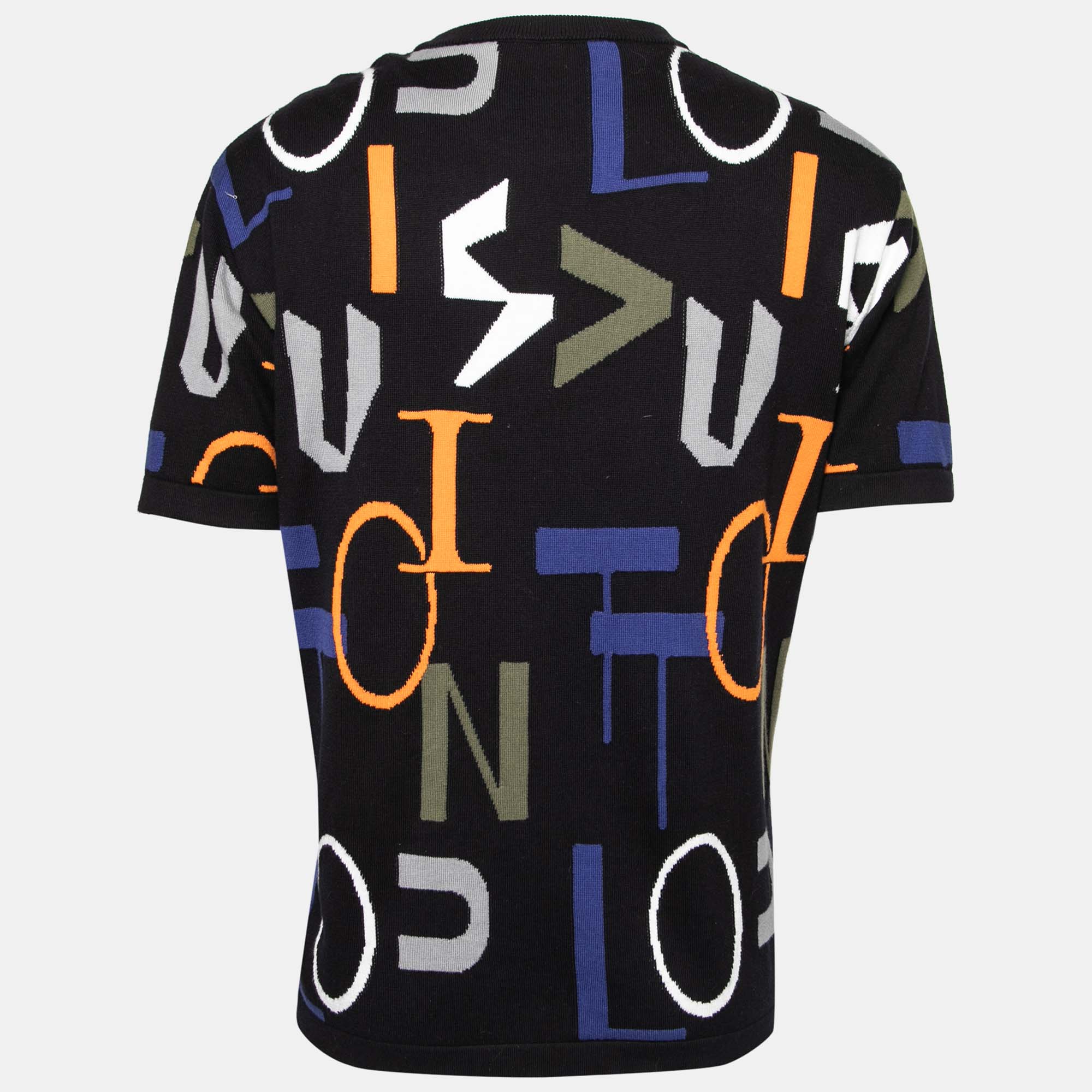 

Louis Vuitton Multicolor Logo Printed Knit Crew Neck T-Shirt, Black
