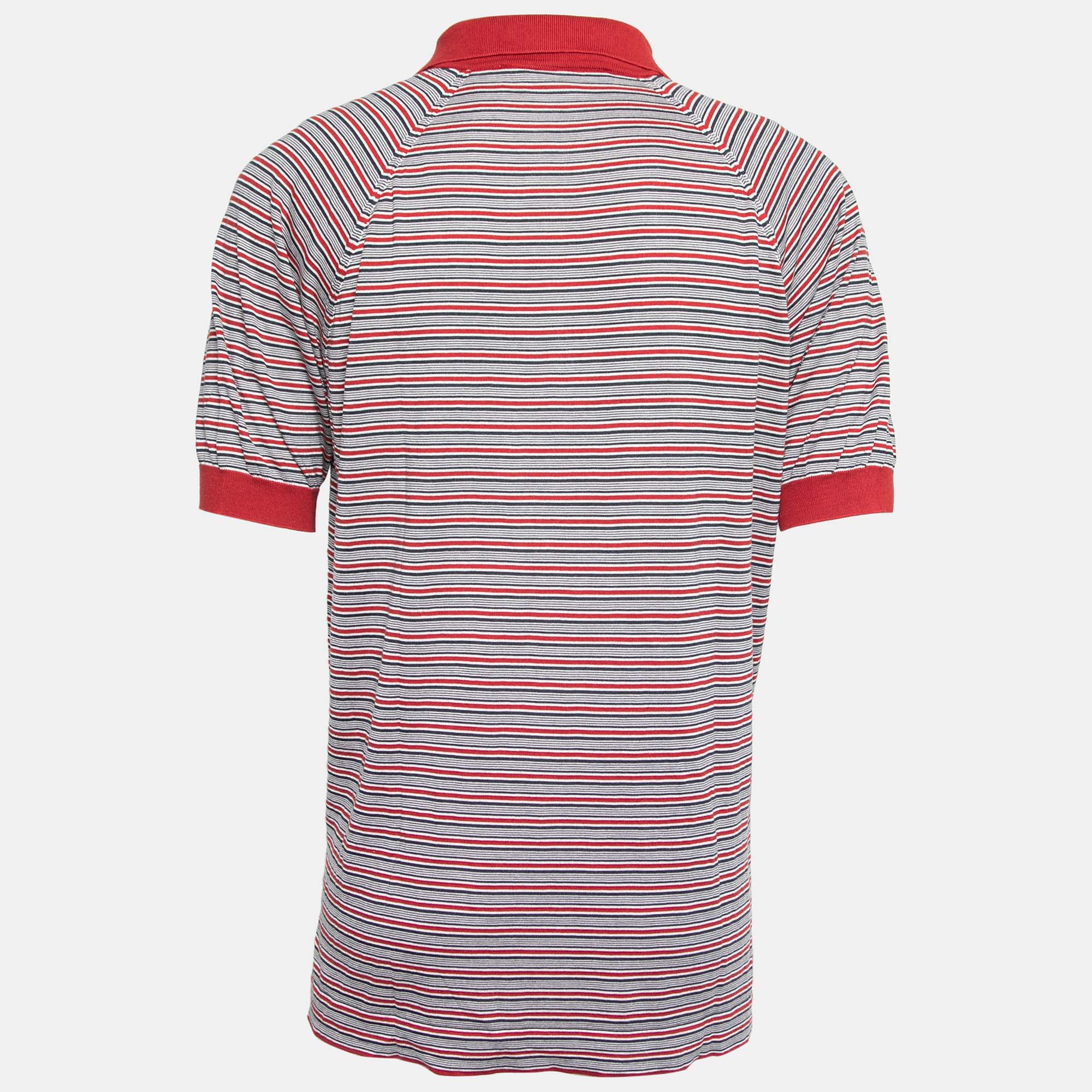 

Louis Vuitton Red Striped Cotton Zip Polo T-Shirt
