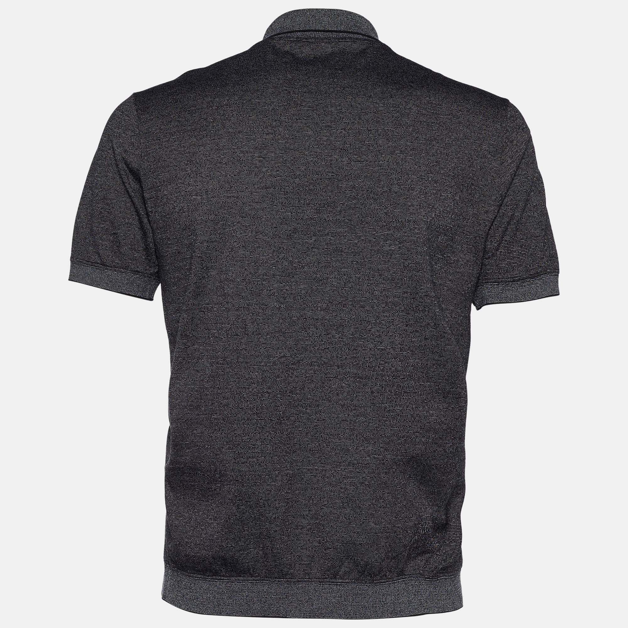 

Louis Vuitton Black Textured Cotton Logo Detail Polo T-Shirt