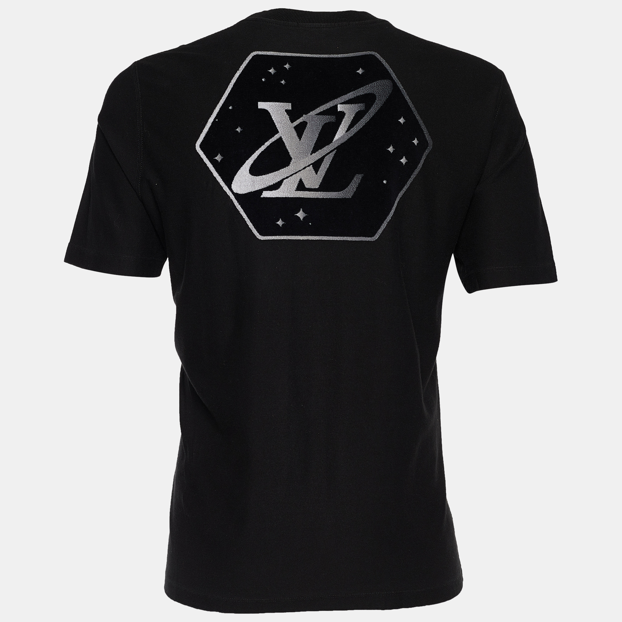 

Louis Vuitton Black Cotton Jacquard Velour Satellite Motif T-Shirt