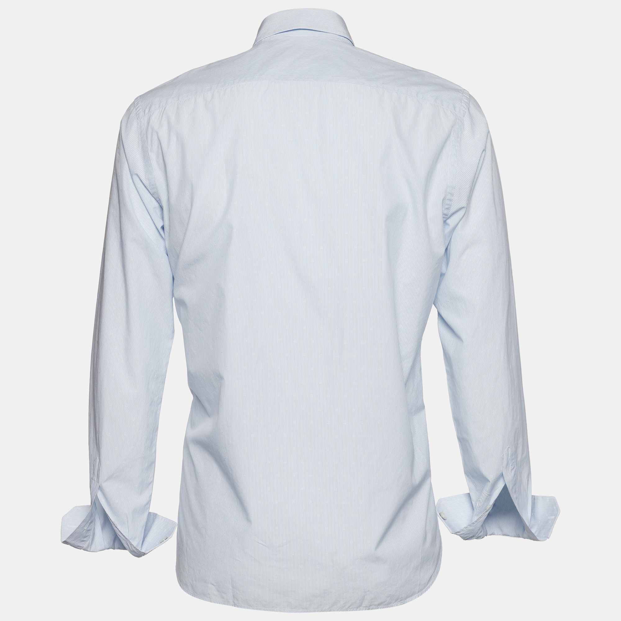 

Louis Vuitton Blue Monogram Pattern Striped Cotton Long Sleeve Shirt