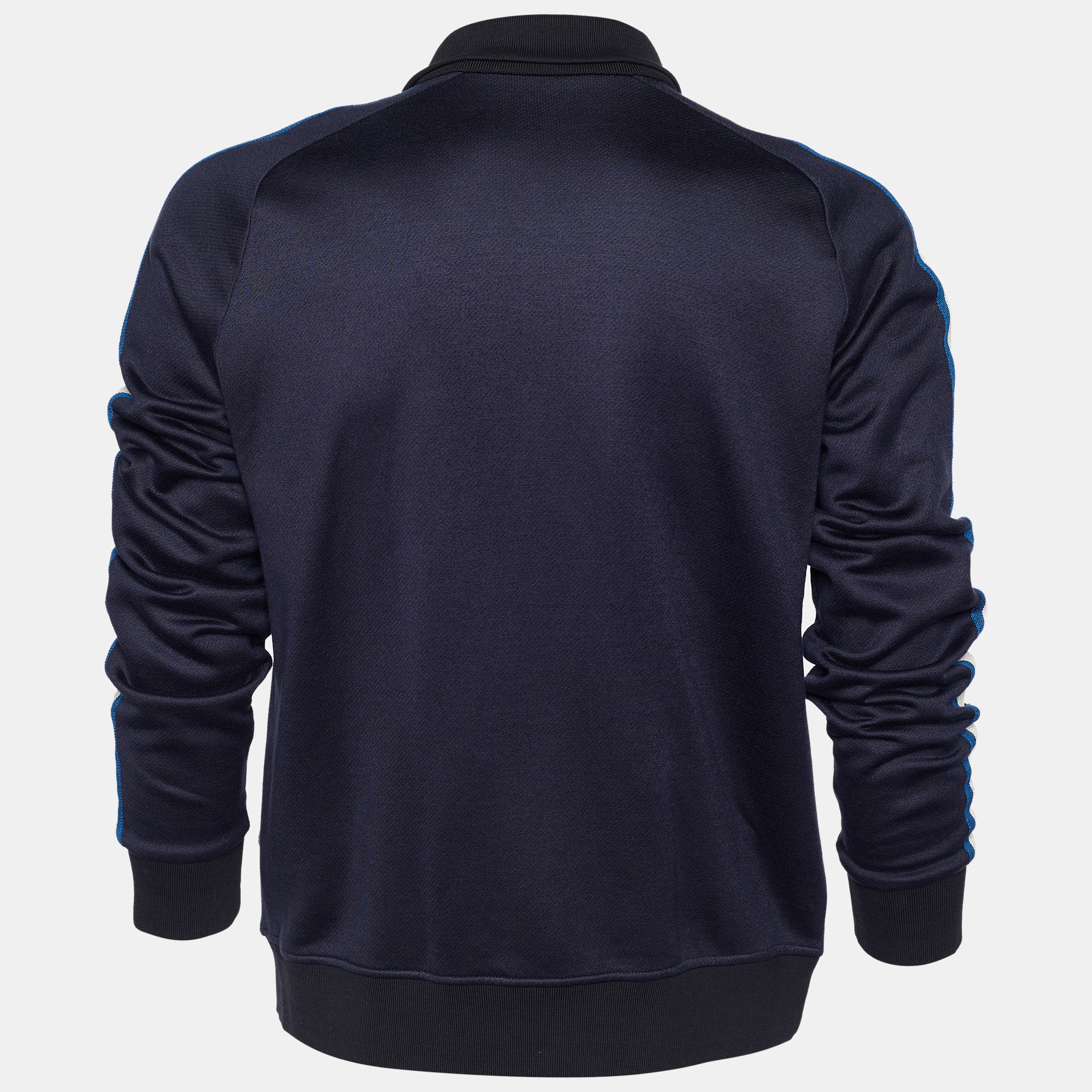 

Louis Vuitton Navy Blue Knit Stripe Detail Zip Front Jacket