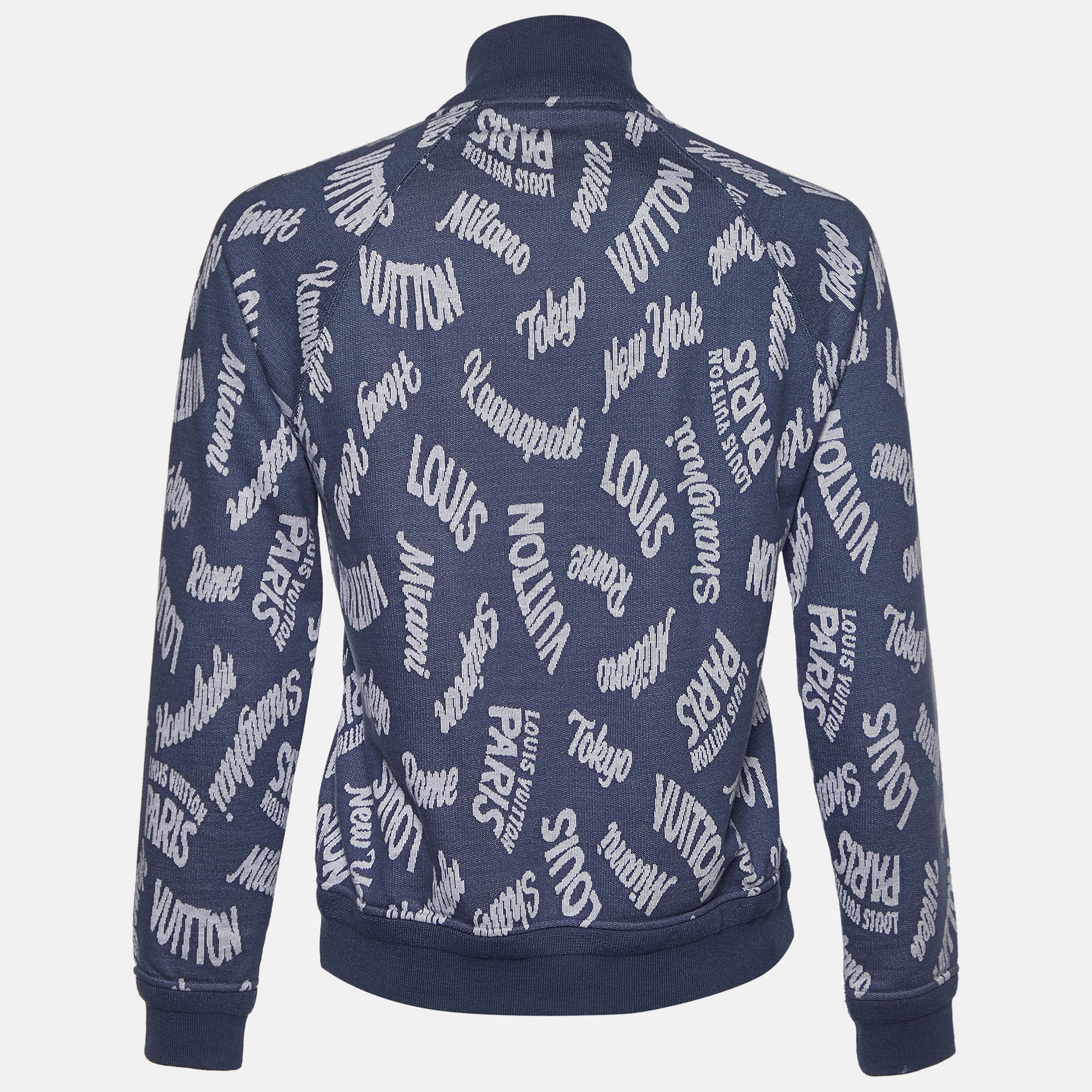 

Louis Vuitton Blue Cities Jacquard Knit Half Zip Sweater