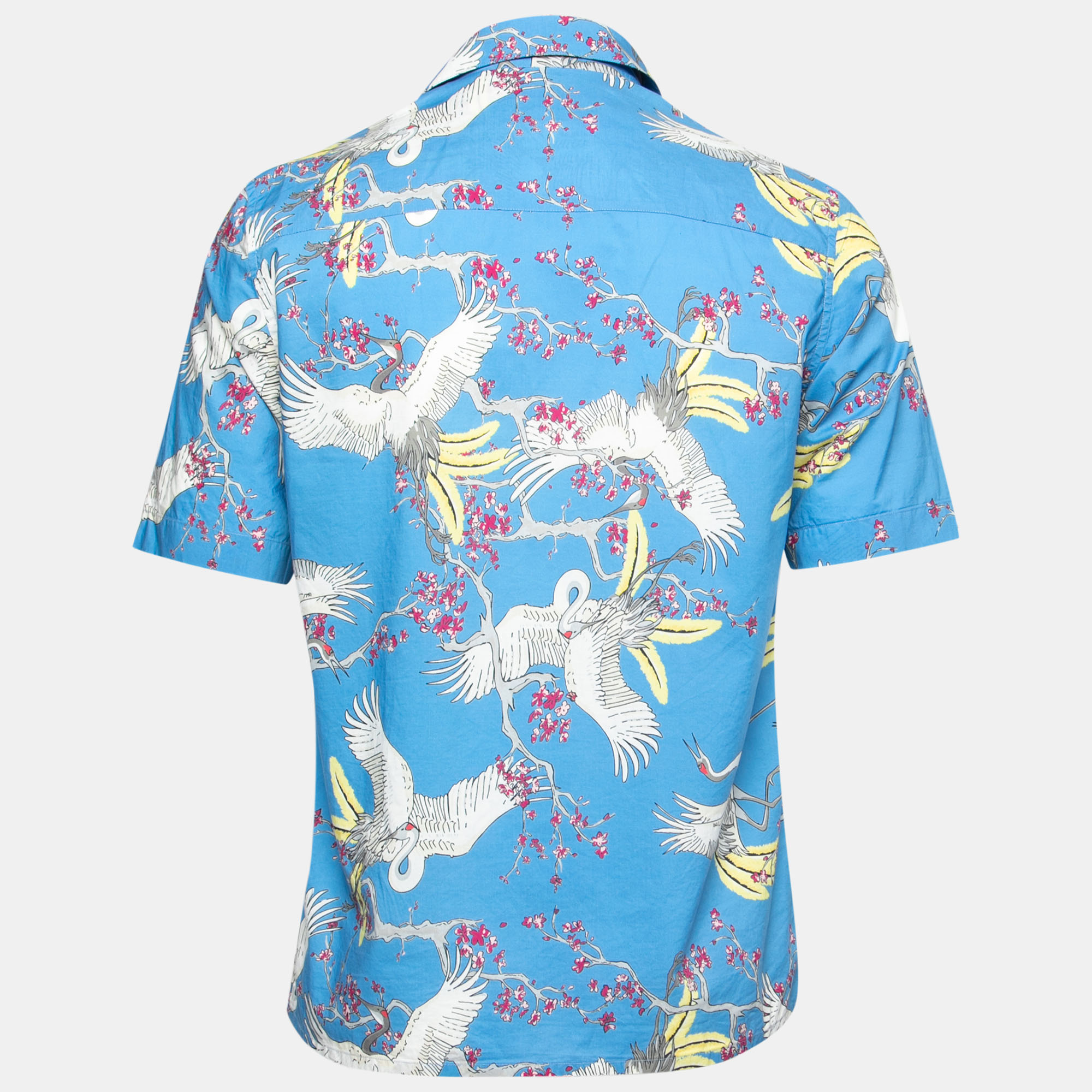 

Louis Vuitton Blue Crane Print Cotton Button Front Hawaiian Shirt