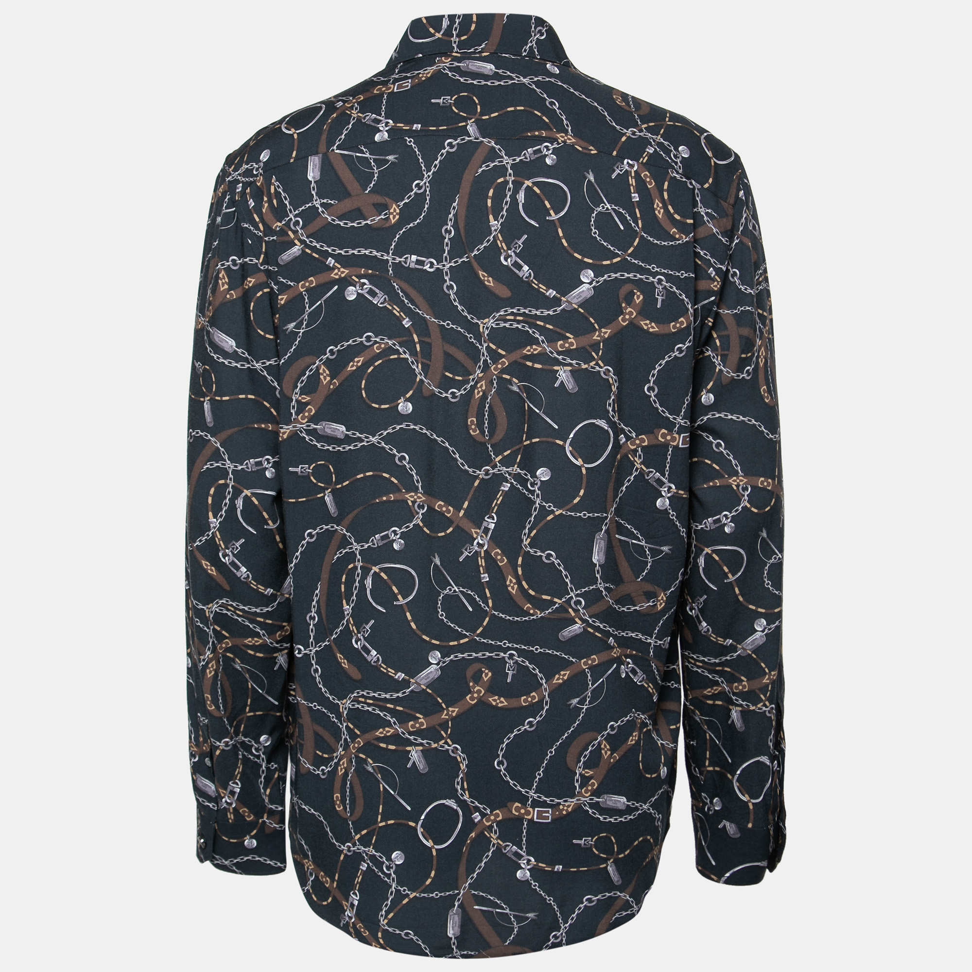 

Louis Vuitton Navy Blue Chain Printed Twill Button Front Shirt