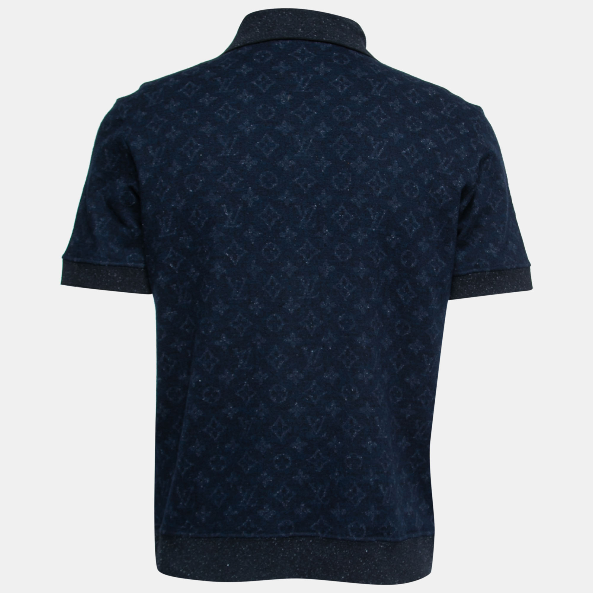 

Louis Vuitton Navy Blue Monogram Printed Knit Polo T-Shirt