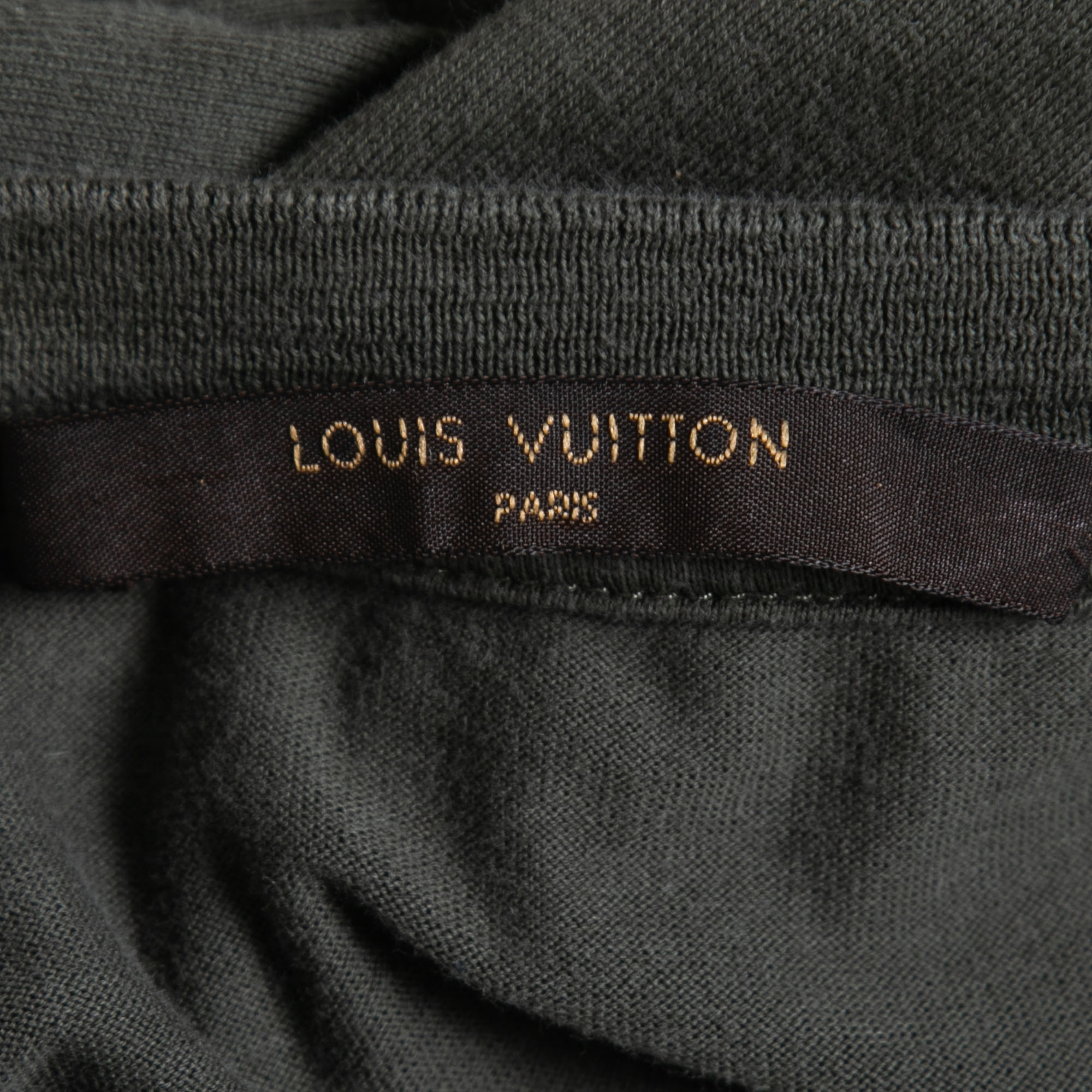 Louis Vuitton Olive Green Logo-Embroidered Cotton T-Shirt S Louis