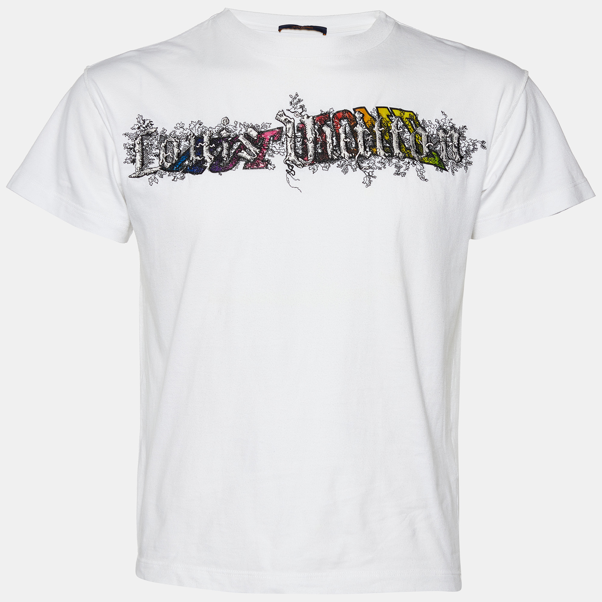 Louis Vuitton White Logo Embroidered Cotton Knit T-Shirt XXS