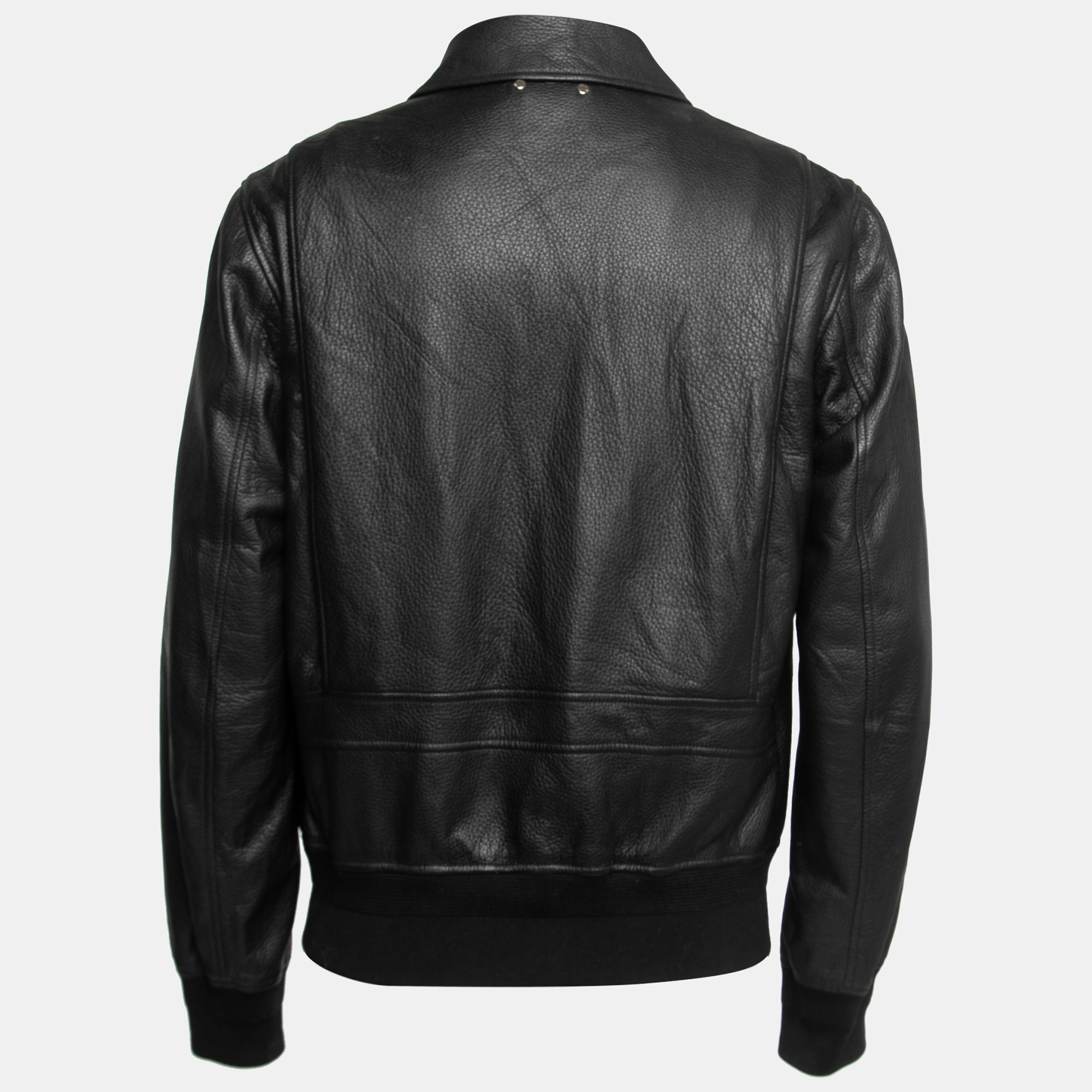 

Louis Vuitton Black Leather Rib Knit Trimmed Bomber Jacket
