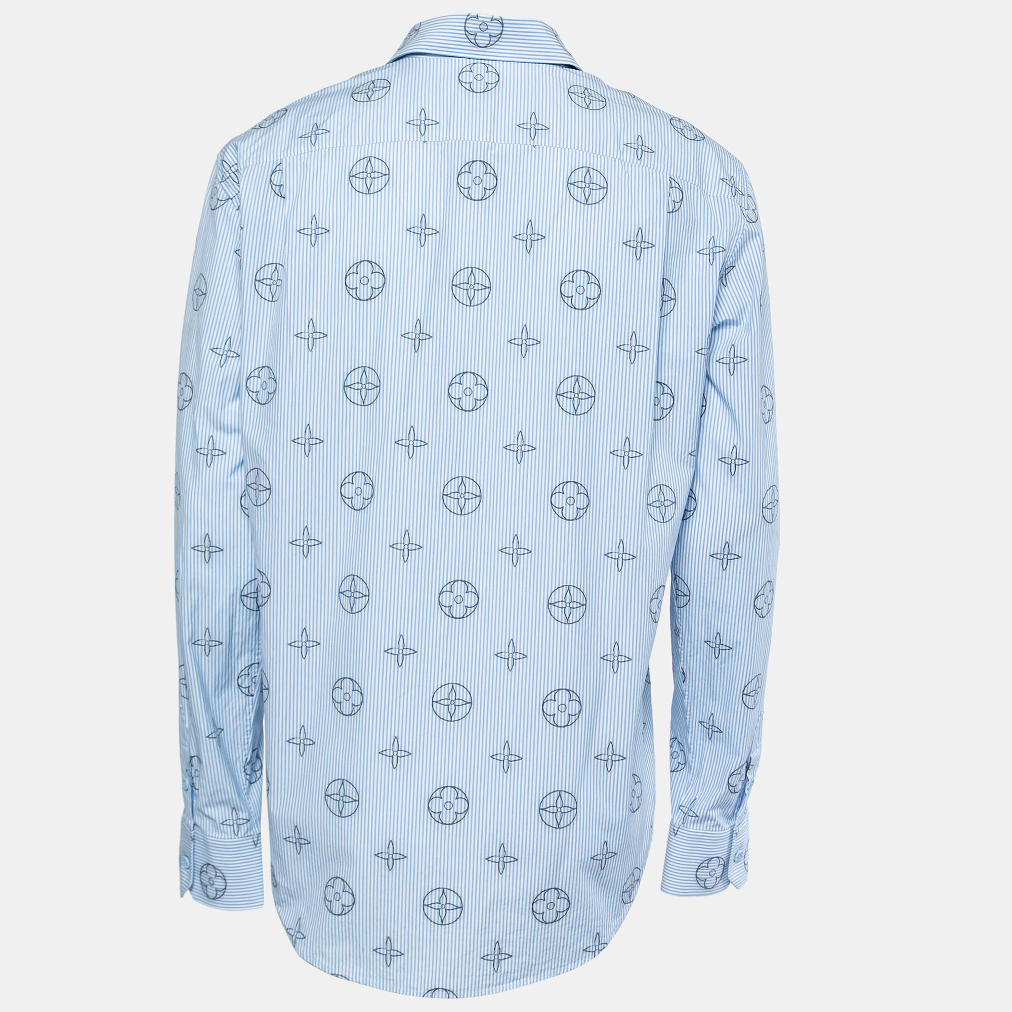 

Louis Vuitton Blue Striped Monogram Jacquard Button Front Shirt