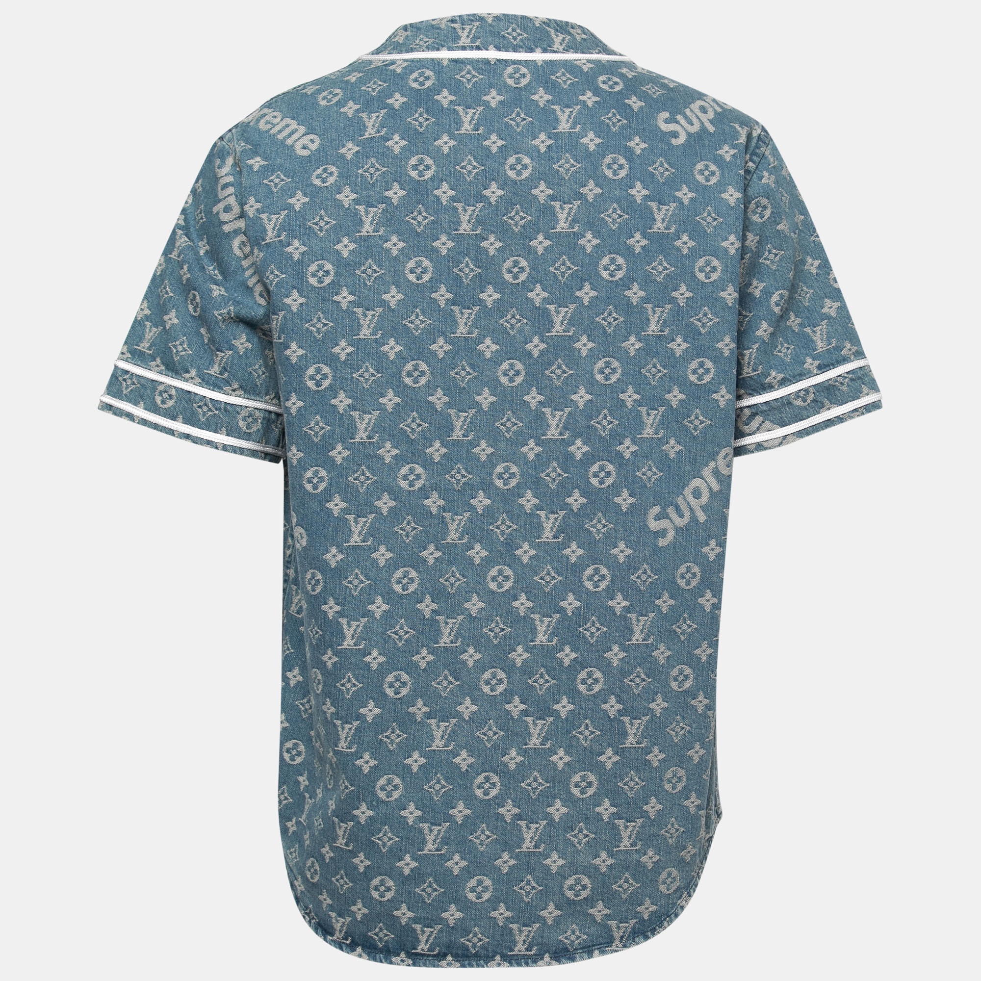 

Louis Vuitton x Supreme Light Wash Monogram Denim Baseball Shirt, Blue