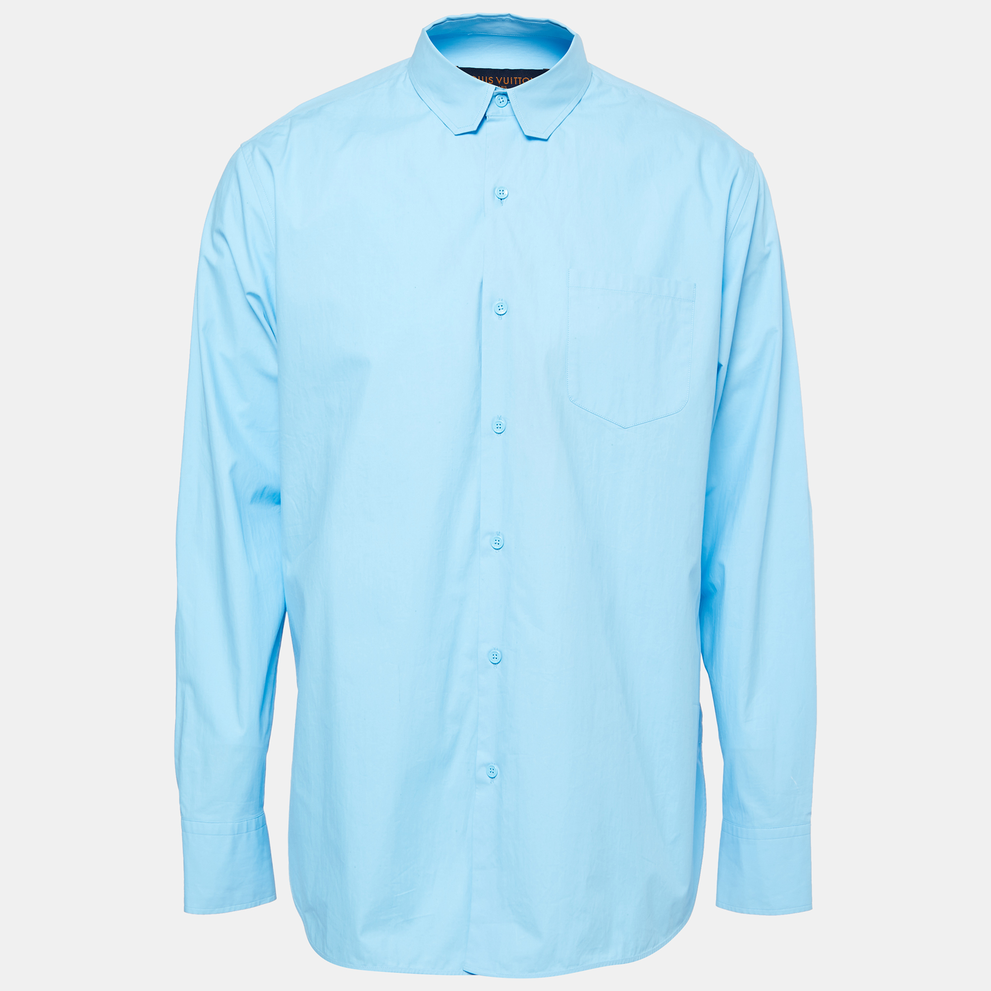 Louis Vuitton Sky Blue Pocket Detail Button Front Shirt L