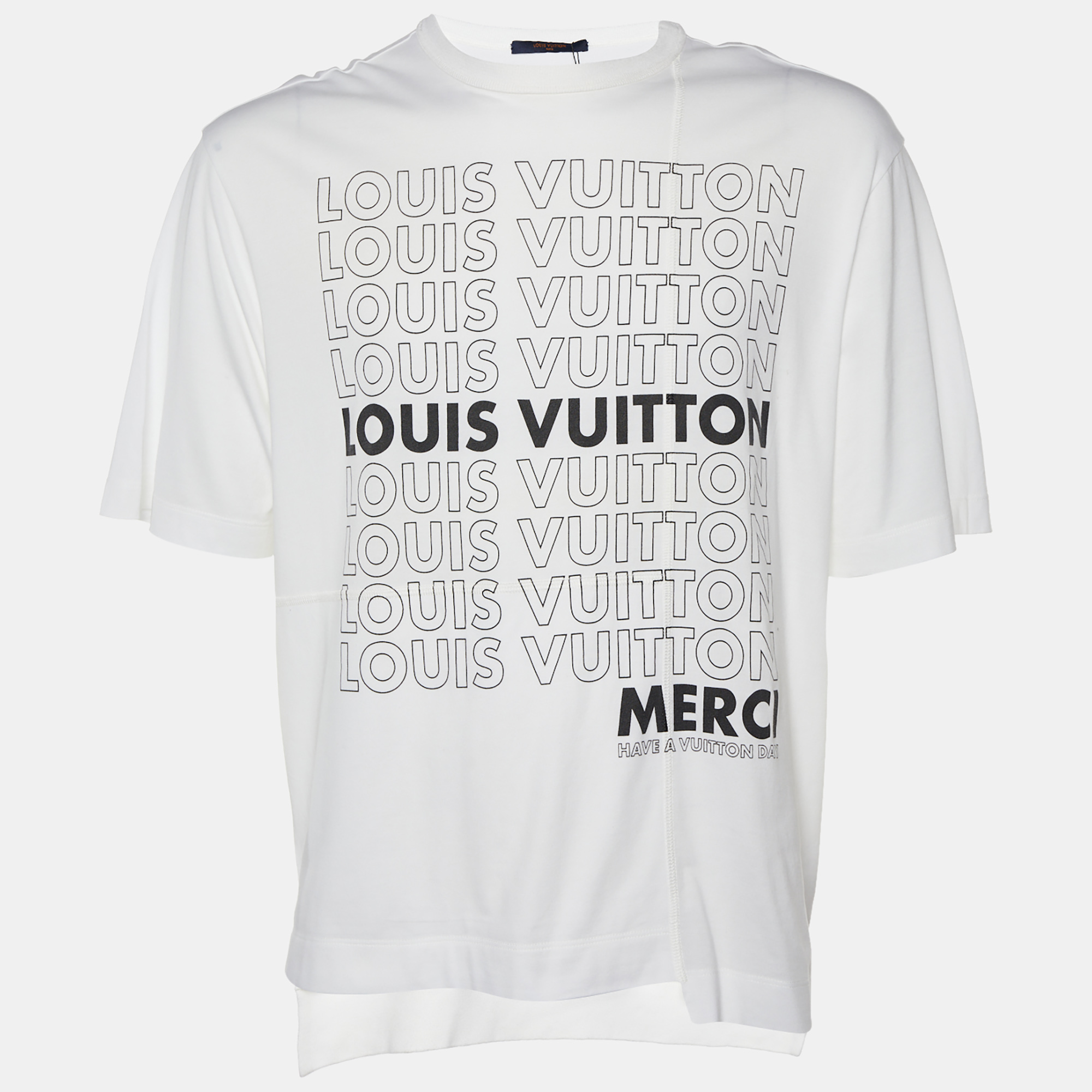 Pre-owned Louis Vuitton White Merci Logo Printed Cotton Knit