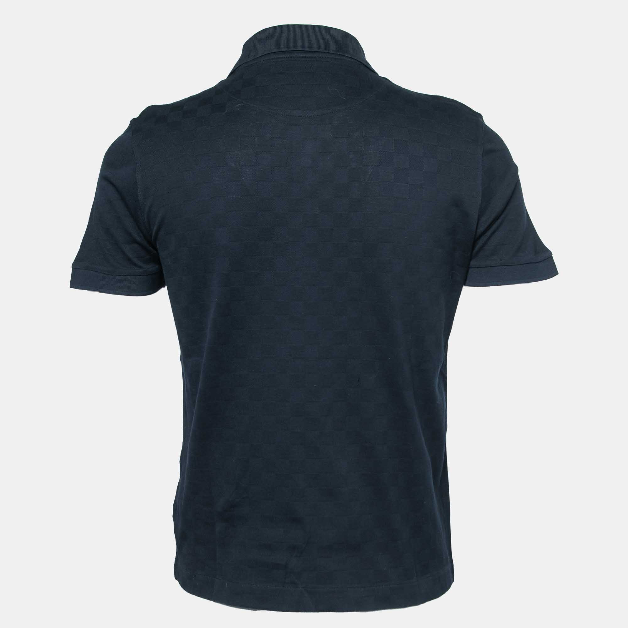 

Louis Vuitton Midnight Blue Damier Pattern Cotton Pique Polo T-Shirt, Navy blue