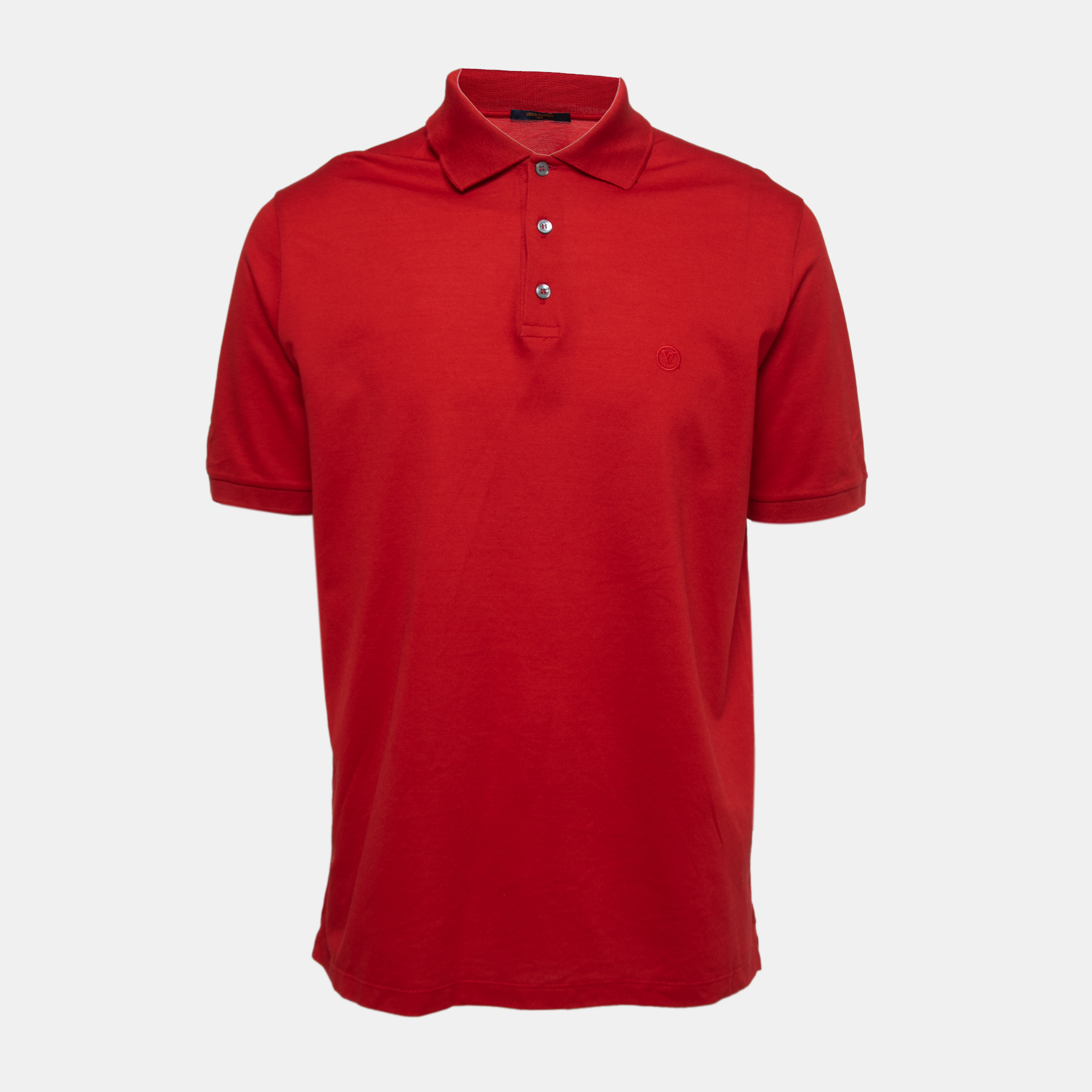 Pre-owned Louis Vuitton Red Logo Embroidered Cotton Pique Polo T