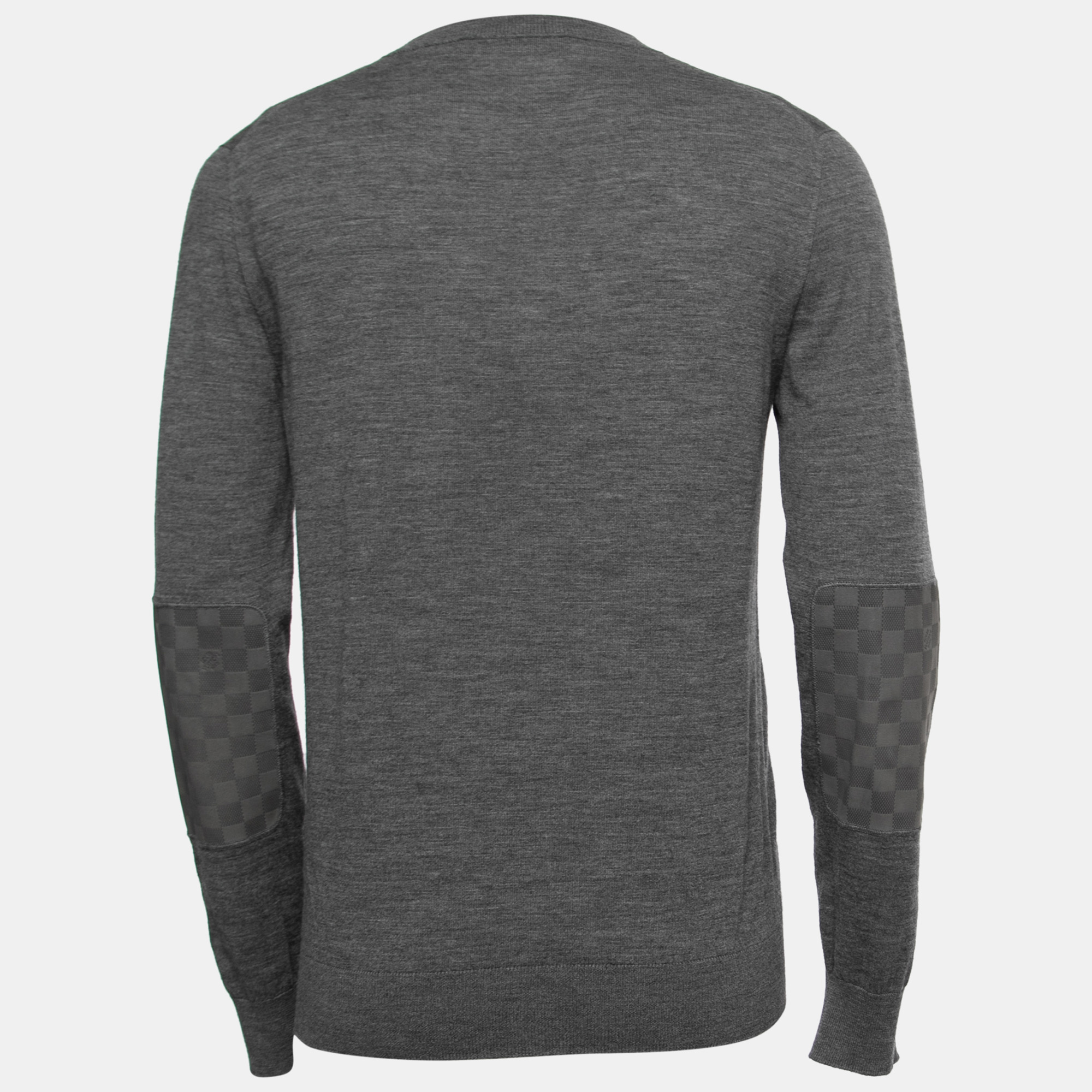 

Louis Vuitton Grey Wool Knit Leather Trimmed Crew Neck Jumper