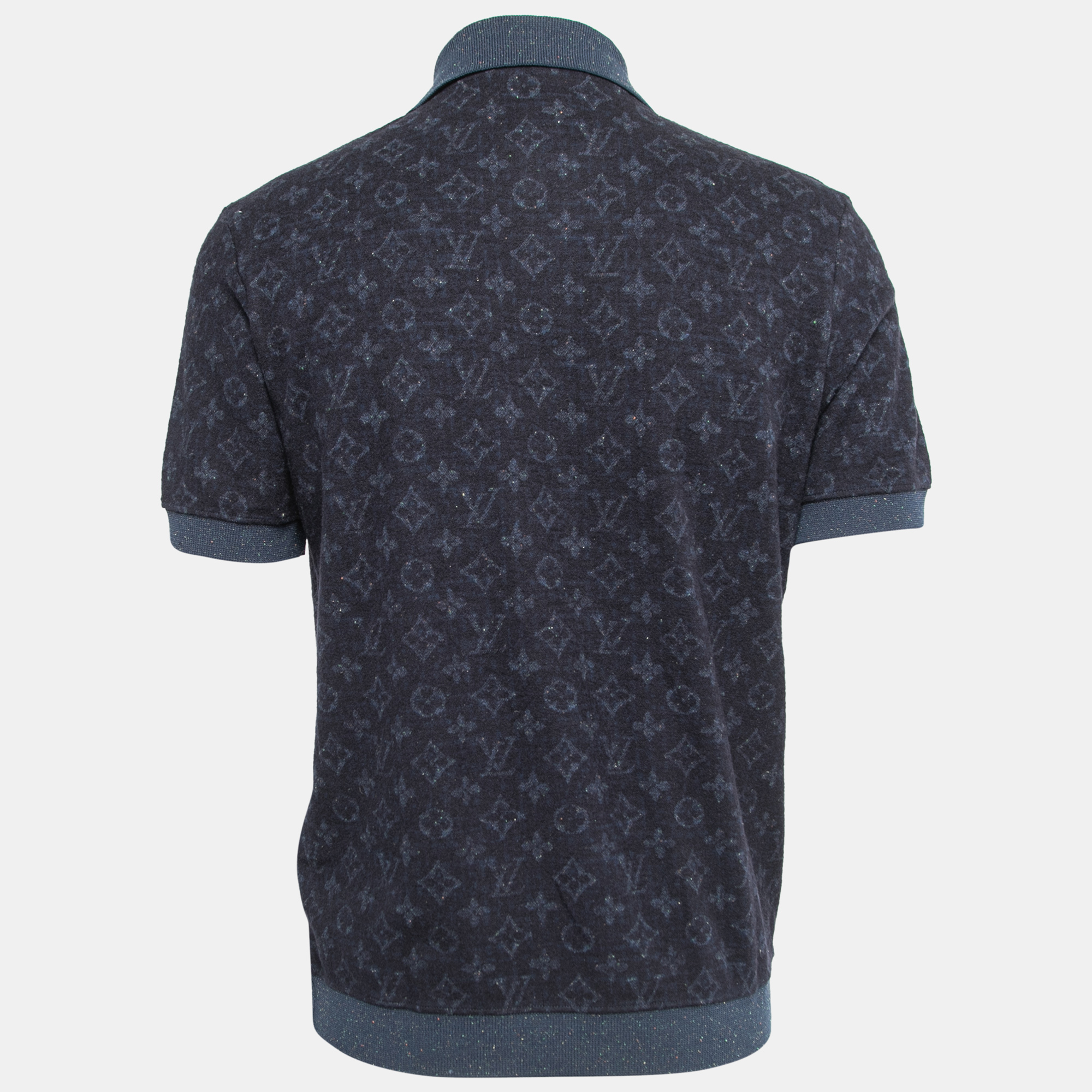 

Louis Vuitton Navy Blue Monogram Wool Blend Knit Polo T-Shirt