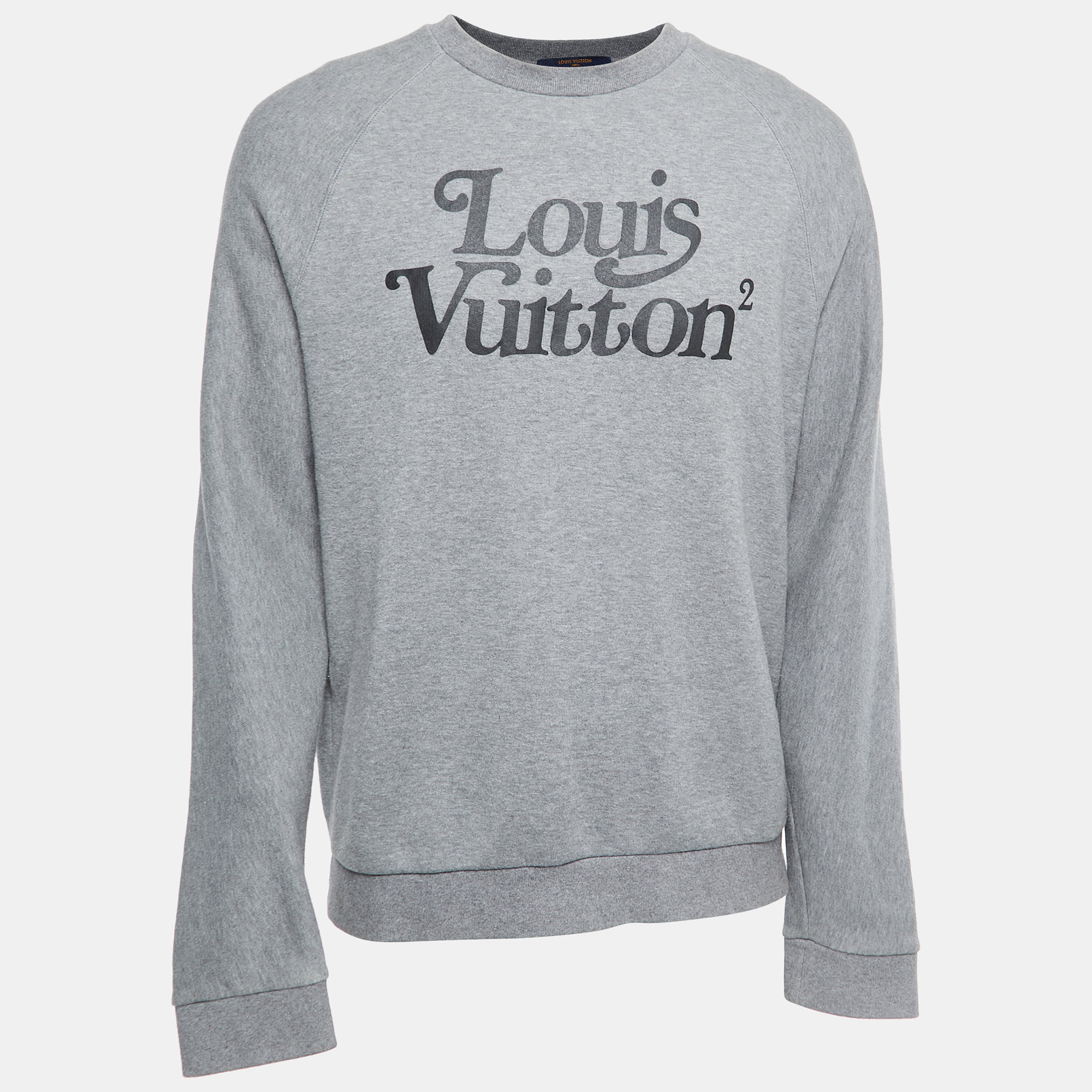 Pre-owned Louis Vuitton Grey Logo Print Cotton Crew Neck
