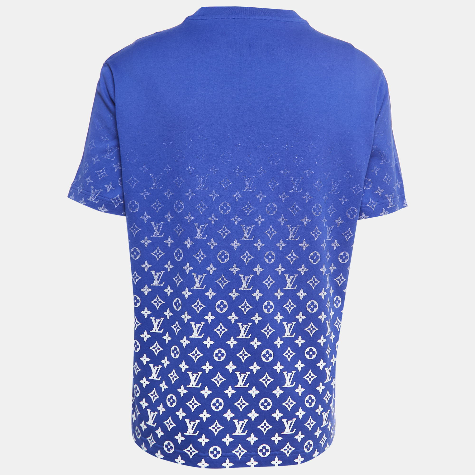 

Louis Vuitton Blue Monogram Print Cotton Crew Neck Half Sleeve T-Shirt