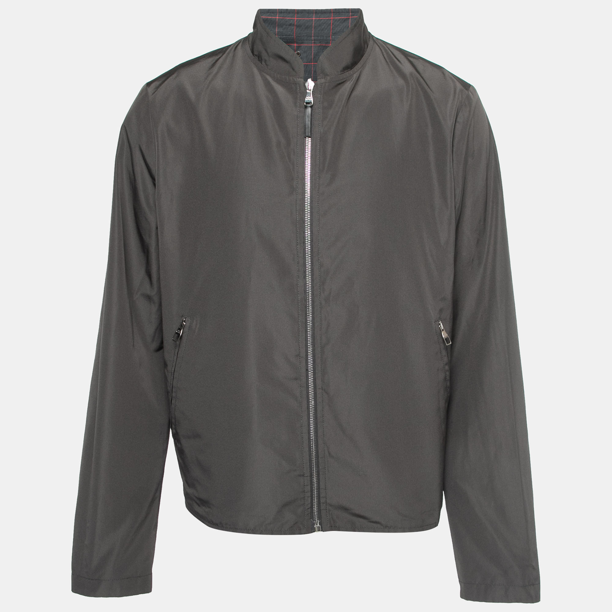 

Louis Vuitton Grey Plaid Silk Zip Front Reversible Jacket